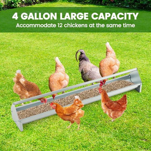 Metal Chicken Feeder Chicken Feeding Trough with Drainage Holes, Silver