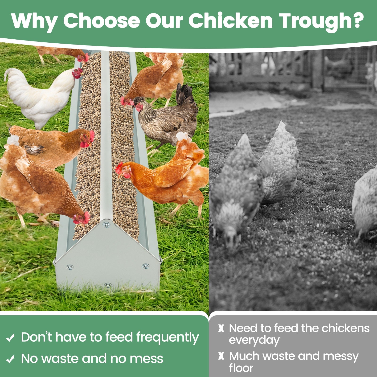 Metal Chicken Feeder Chicken Feeding Trough with Drainage Holes, Silver Chicken Coops at Gallery Canada
