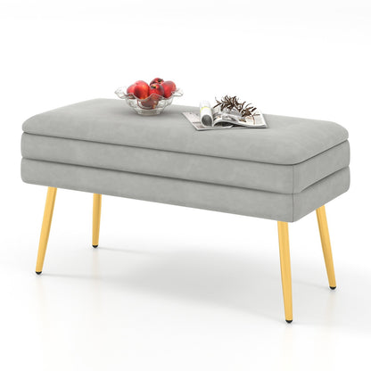 Velvet Upholstered Storage Bench with Removable Top-Grey, Gray Shoe Racks & Storage Benches   at Gallery Canada