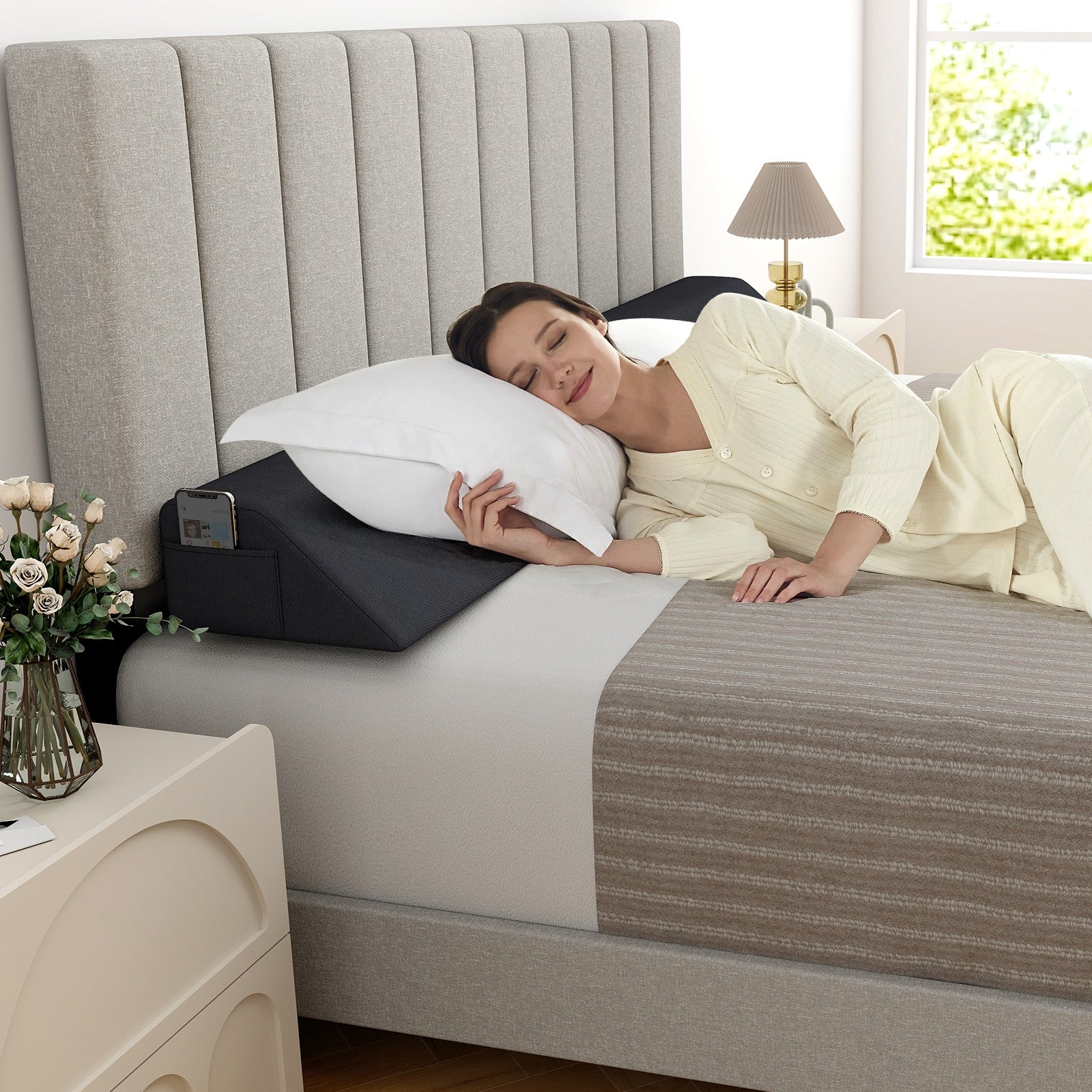 Bed Wedge Pillow with Storage Bag-King Size, Gray Bedding at Gallery Canada