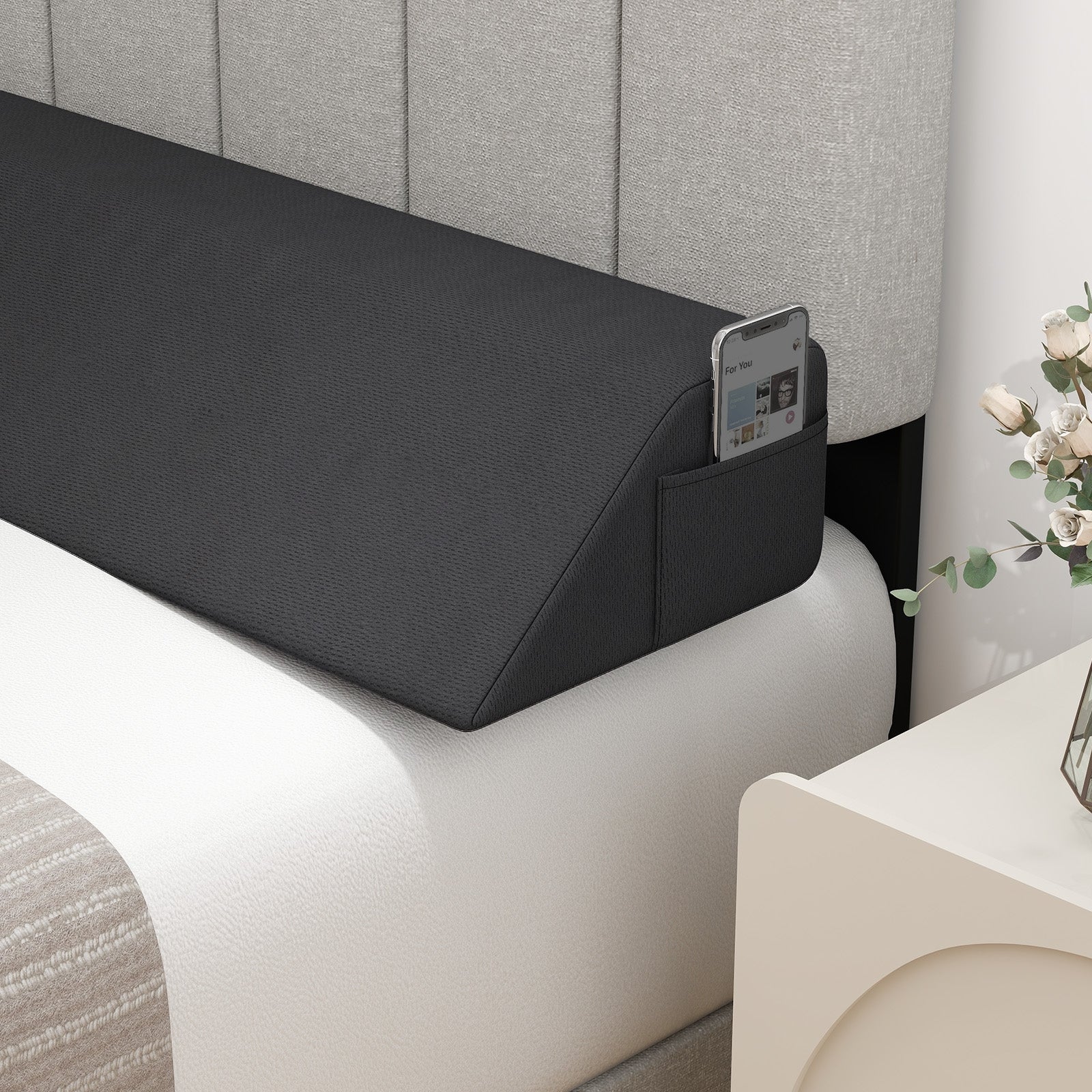 Bed Wedge Pillow with Storage Bag-Queen Size, Gray Bedding at Gallery Canada