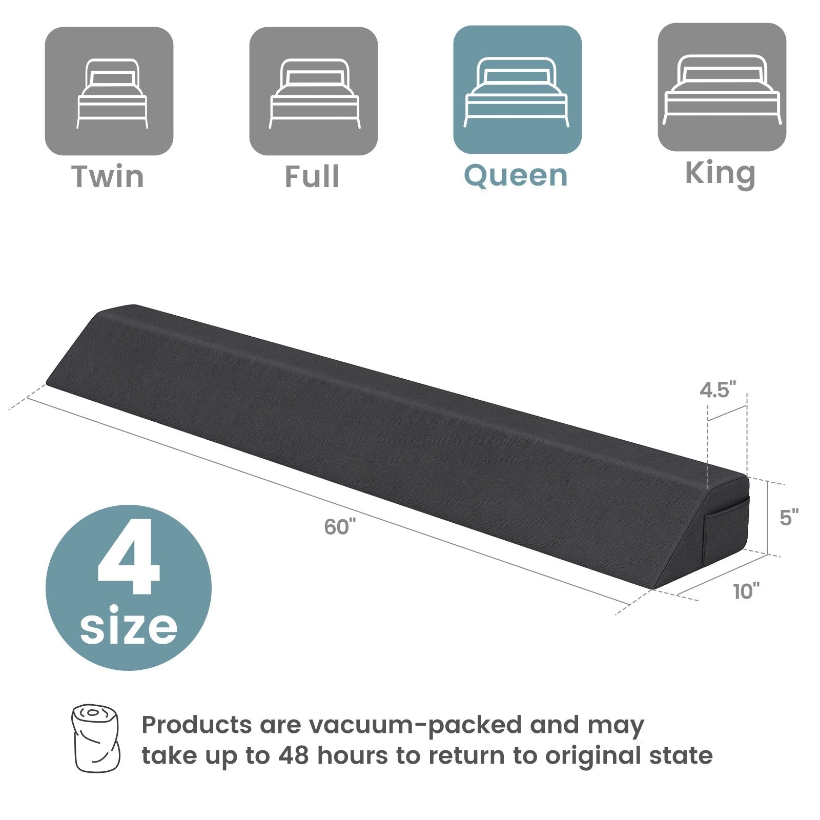 Bed Wedge Pillow with Storage Bag-Queen Size, Gray Bedding   at Gallery Canada