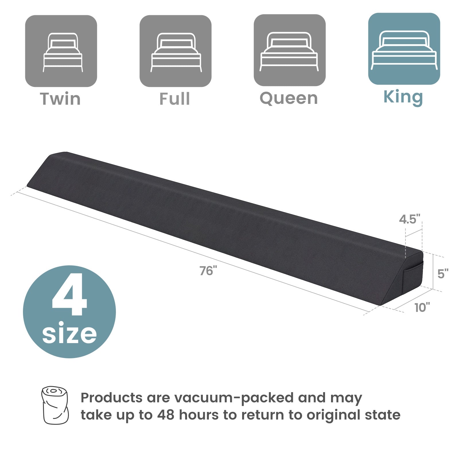 Bed Wedge Pillow with Storage Bag-King Size, Gray Bedding at Gallery Canada