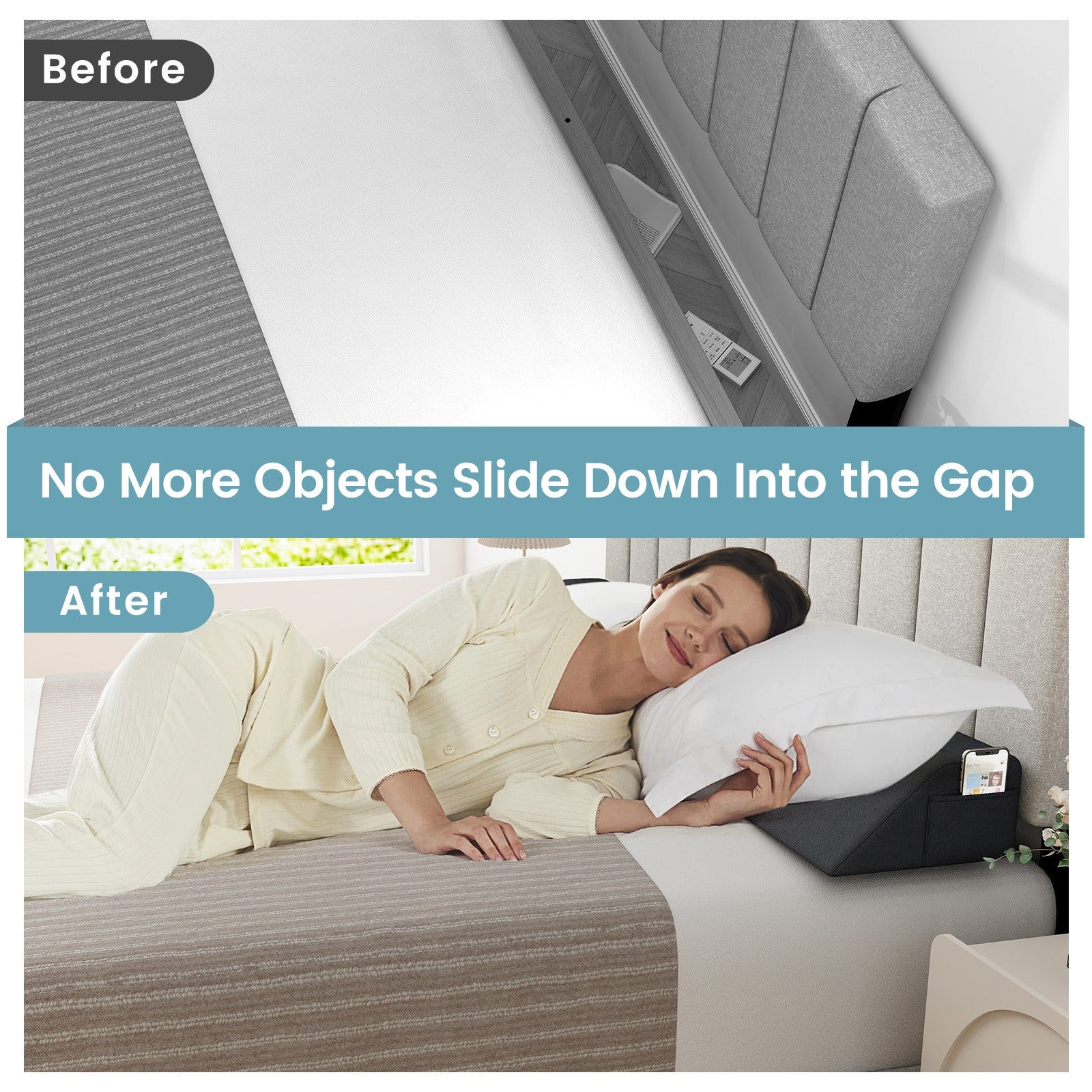 Bed Wedge Pillow with Storage Bag-King Size, Gray Bedding at Gallery Canada