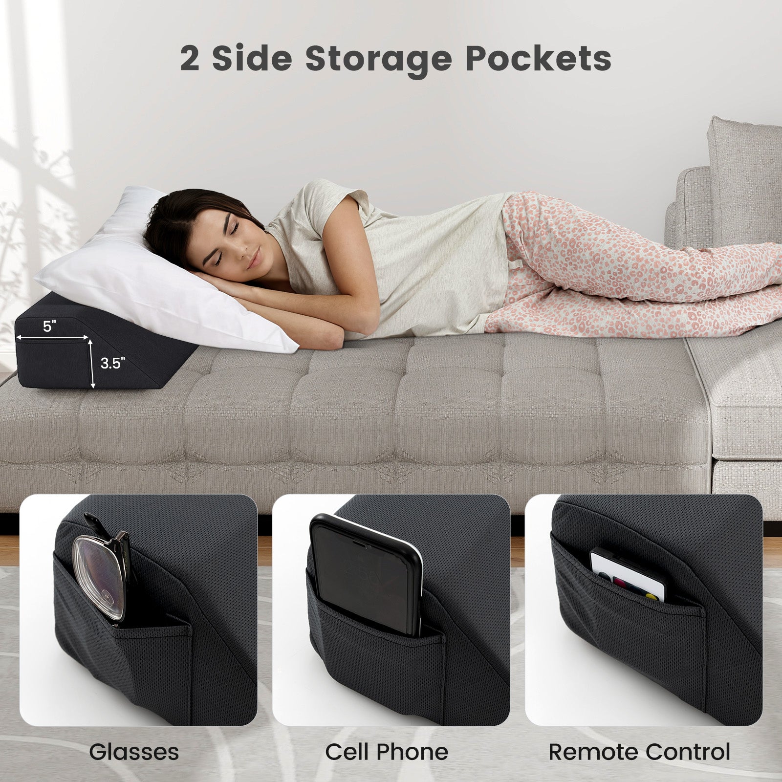 Bed Wedge Pillow with Storage Bag-King Size, Gray Bedding at Gallery Canada