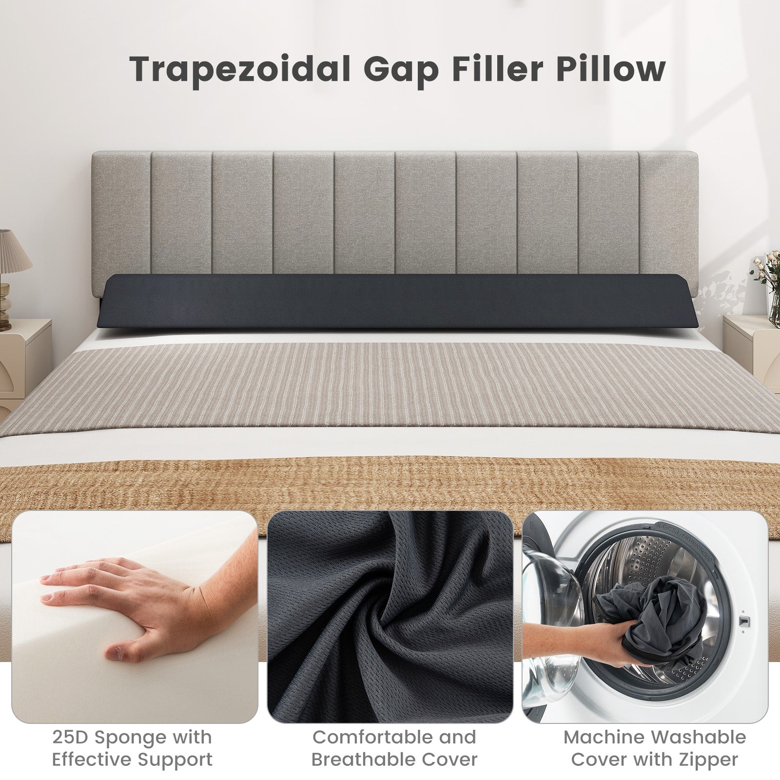Bed Wedge Pillow with Storage Bag-King Size, Gray Bedding at Gallery Canada