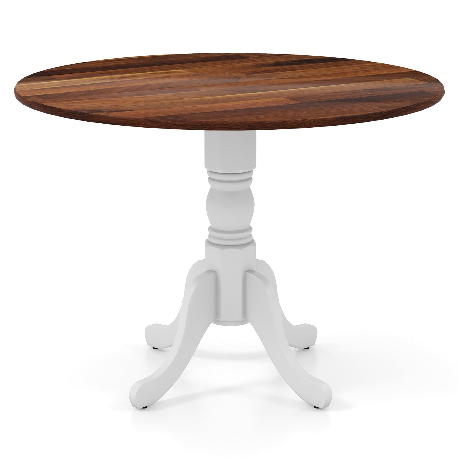 Wooden Dining Table with Round Tabletop and Curved Trestle Legs, Walnut & White Dining Tables   at Gallery Canada