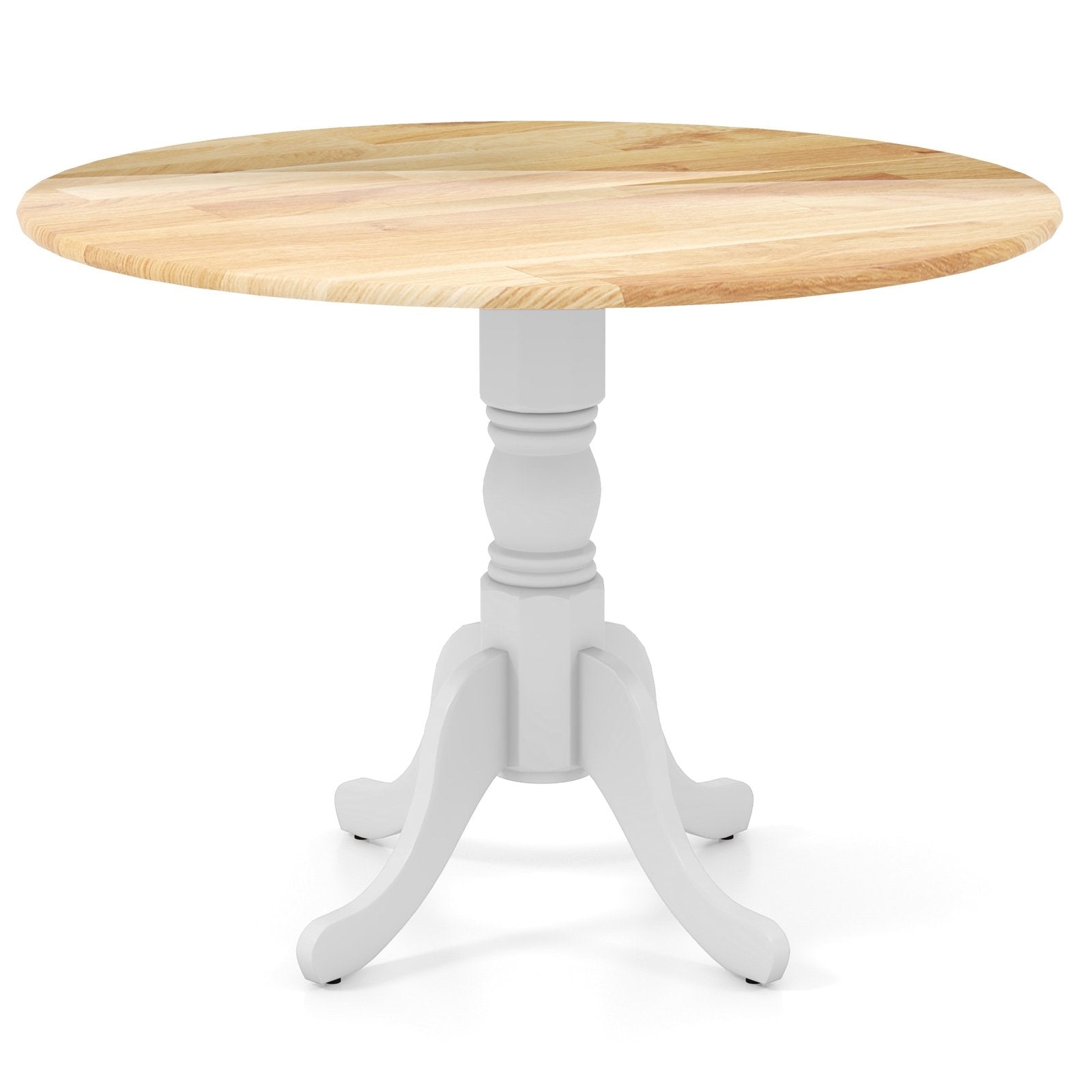 Wooden Dining Table with Round Tabletop and Curved Trestle Legs, Natural & White Dining Tables   at Gallery Canada