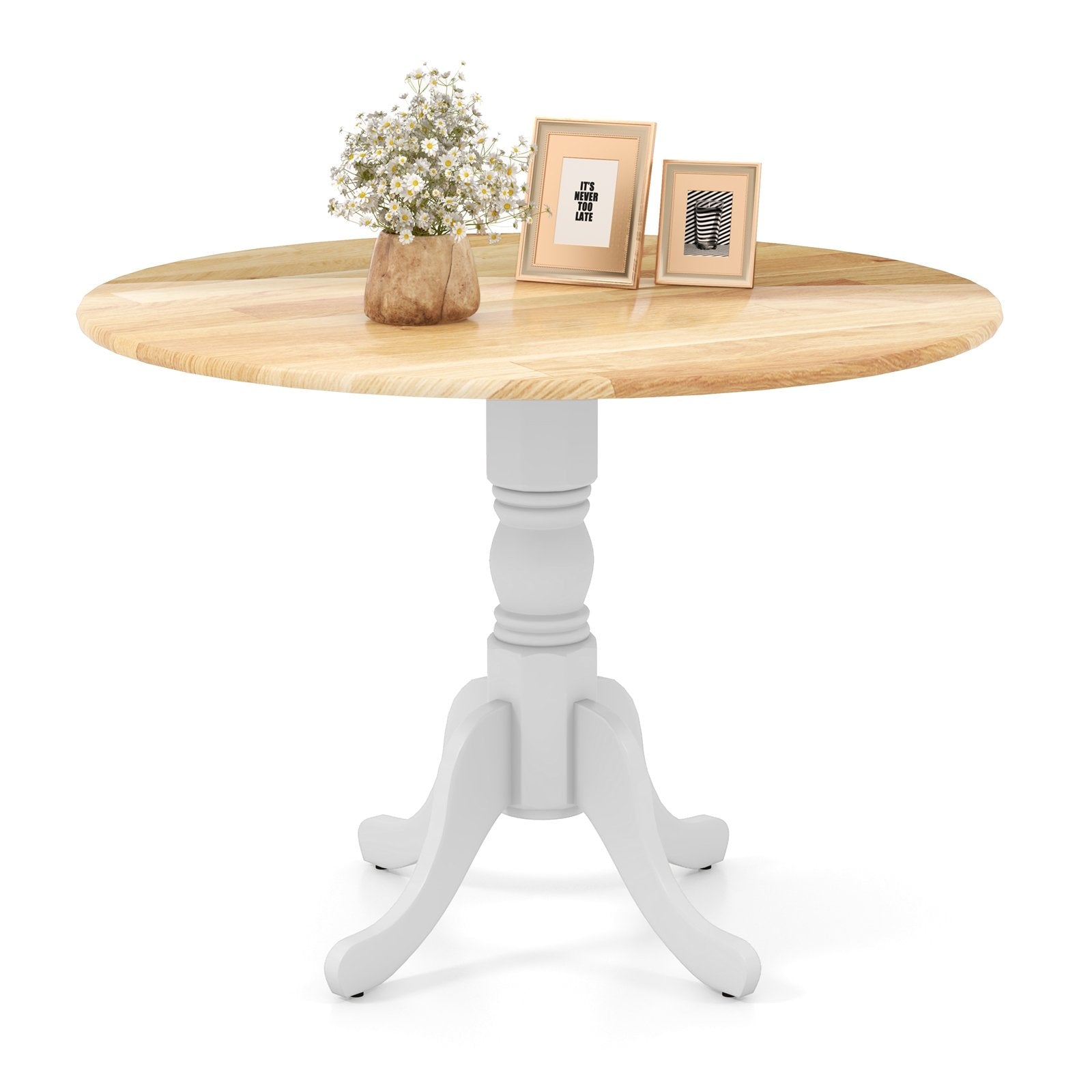 Wooden Dining Table with Round Tabletop and Curved Trestle Legs, Natural & White Dining Tables   at Gallery Canada