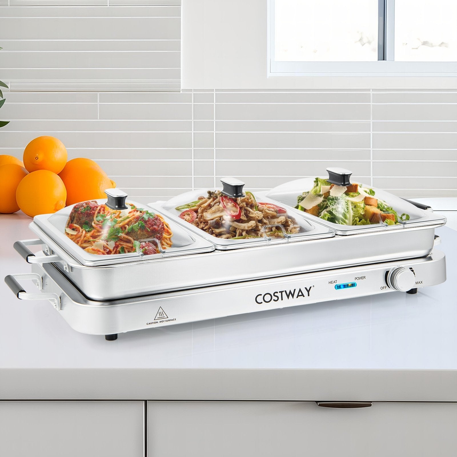 2 in 1 Electric Warming Tray with Temperature Control, Silver Food Warmers & Burners   at Gallery Canada