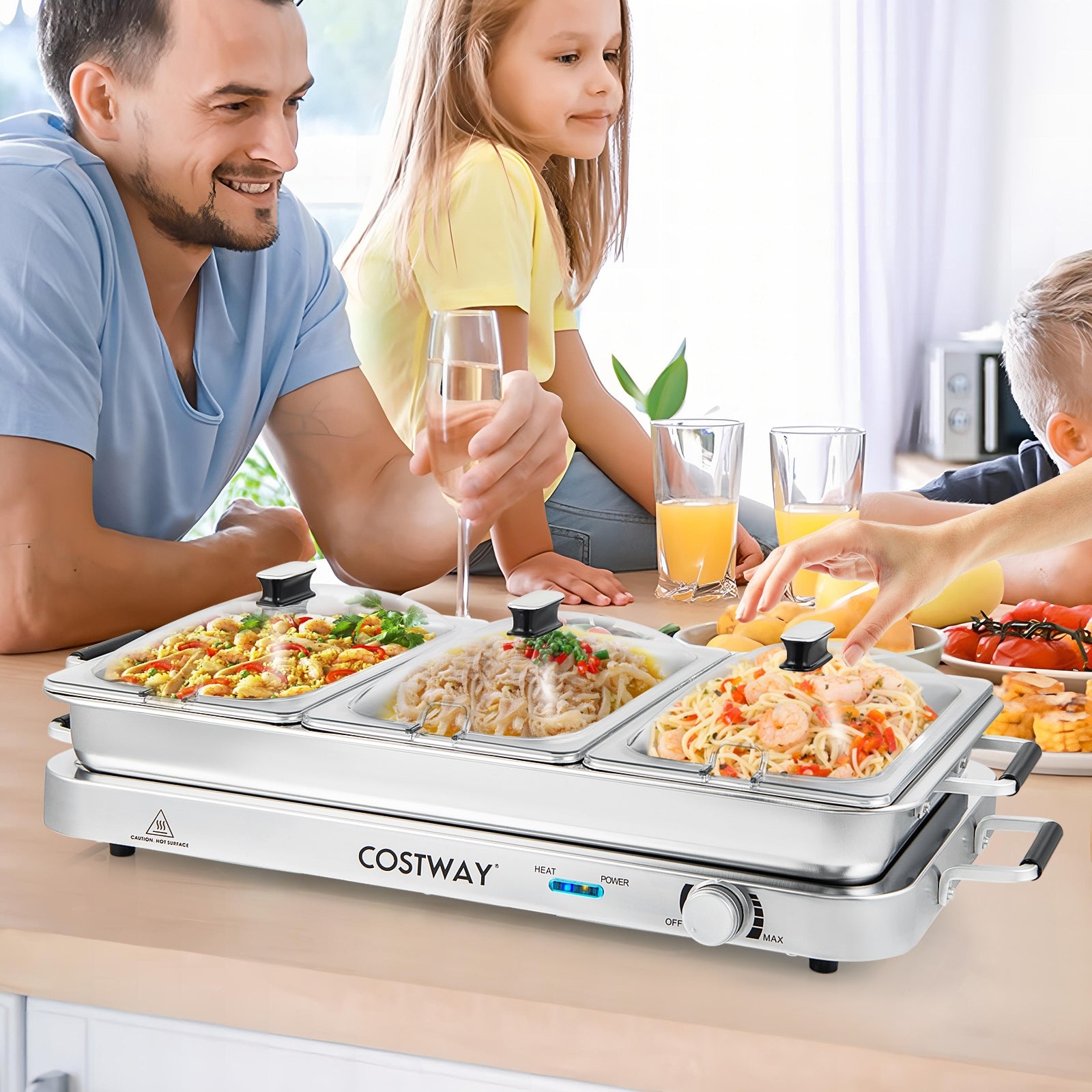 2 in 1 Electric Warming Tray with Temperature Control, Silver Food Warmers & Burners at Gallery Canada