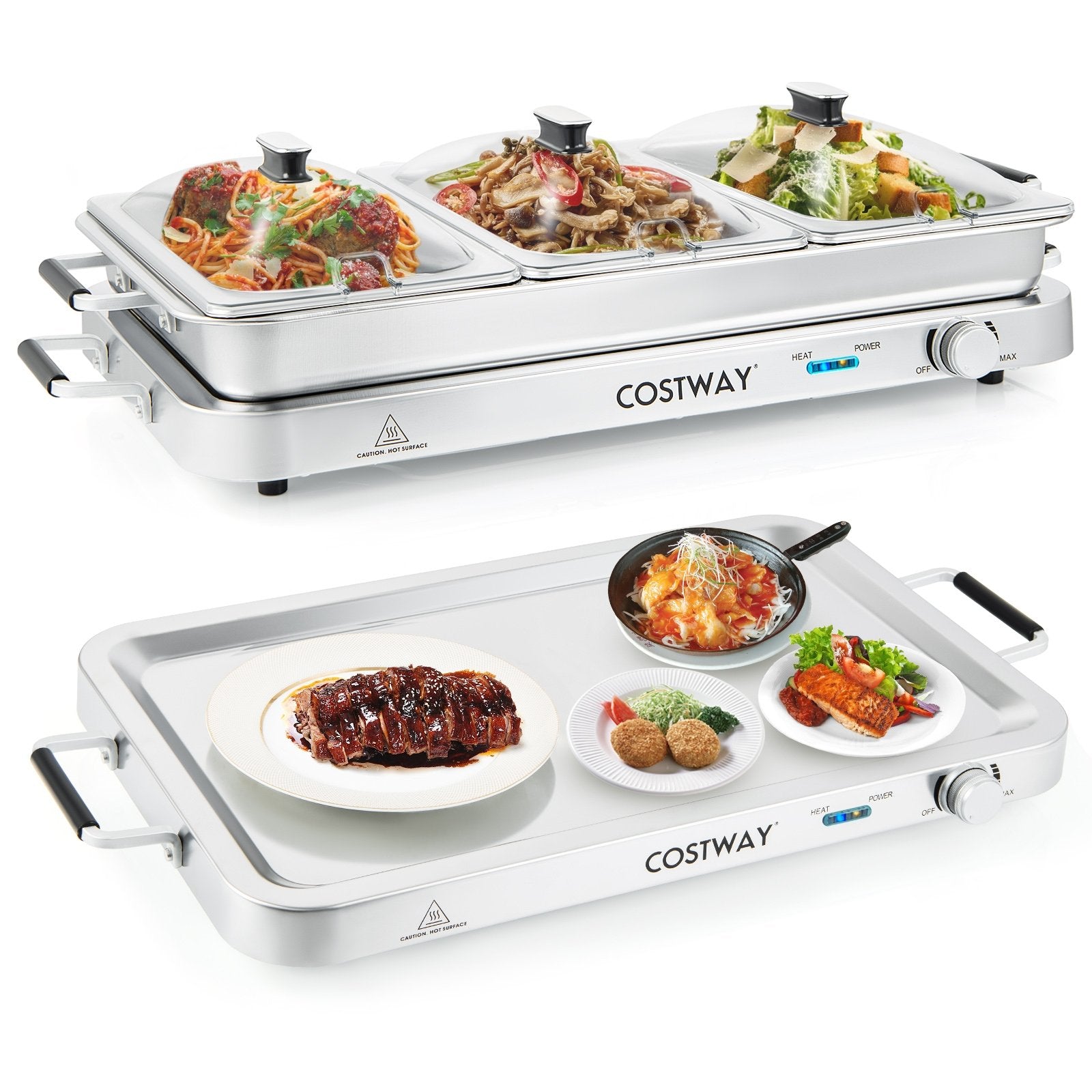 2 in 1 Electric Warming Tray with Temperature Control, Silver Food Warmers & Burners   at Gallery Canada