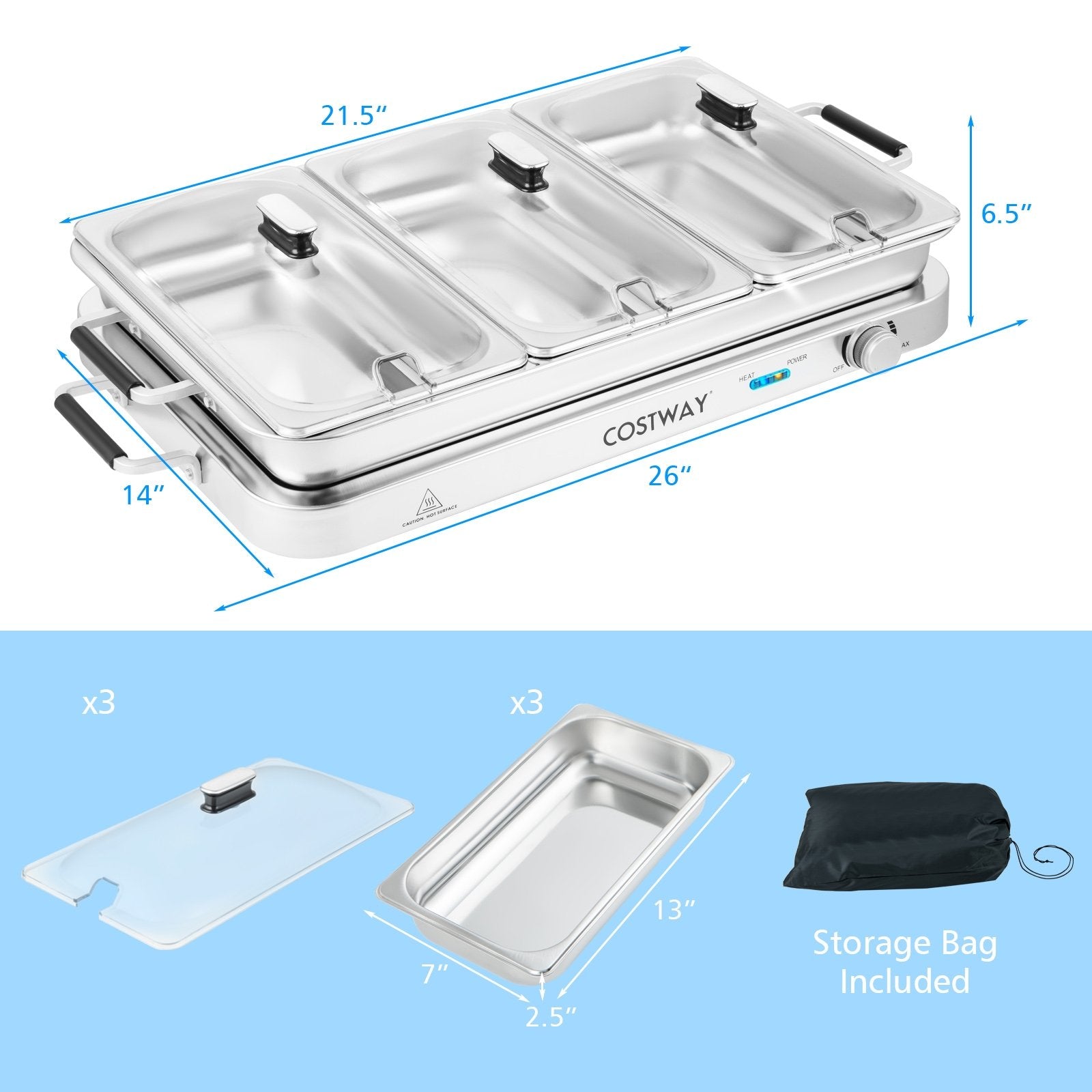 2 in 1 Electric Warming Tray with Temperature Control, Silver Food Warmers & Burners   at Gallery Canada