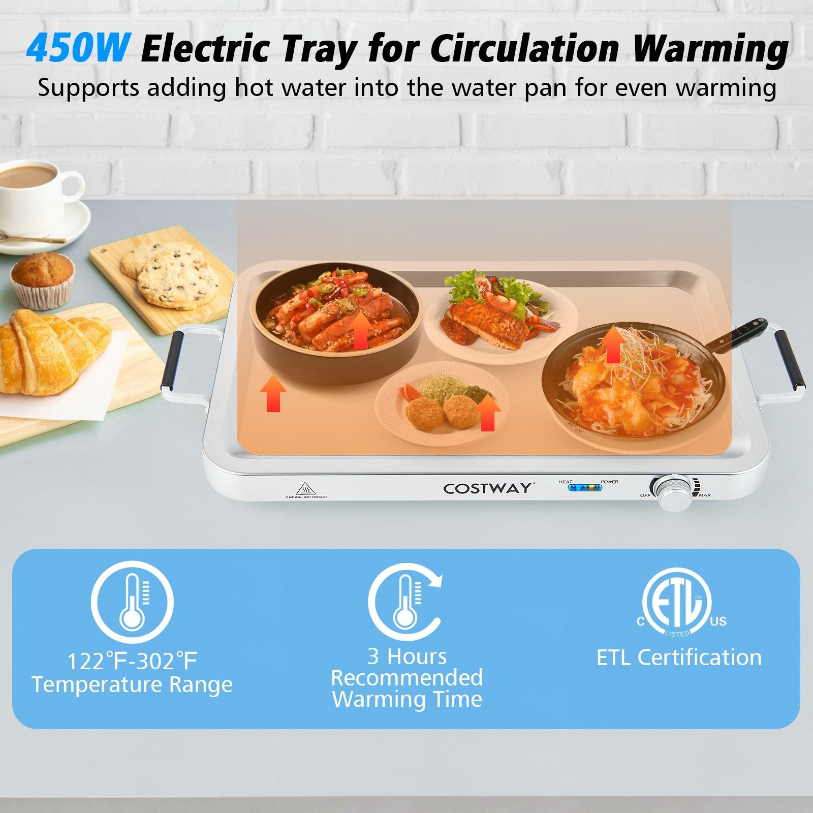 2 in 1 Electric Warming Tray with Temperature Control, Silver Food Warmers & Burners   at Gallery Canada