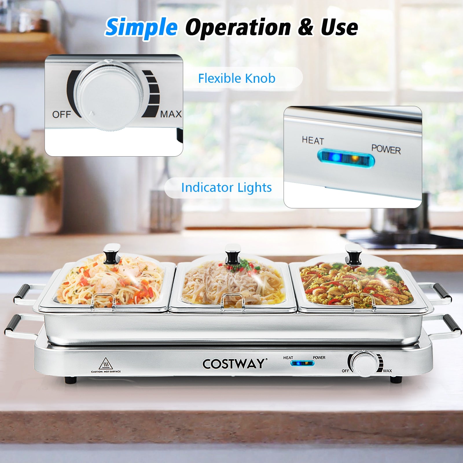 2 in 1 Electric Warming Tray with Temperature Control, Silver Food Warmers & Burners at Gallery Canada