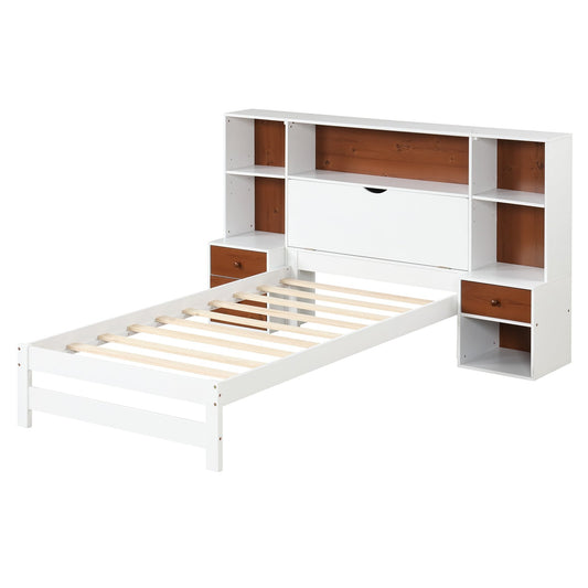 Bed Frame with Storage Headboard and Nightstands-Twin Size, White Simple Bed Frame   at Gallery Canada