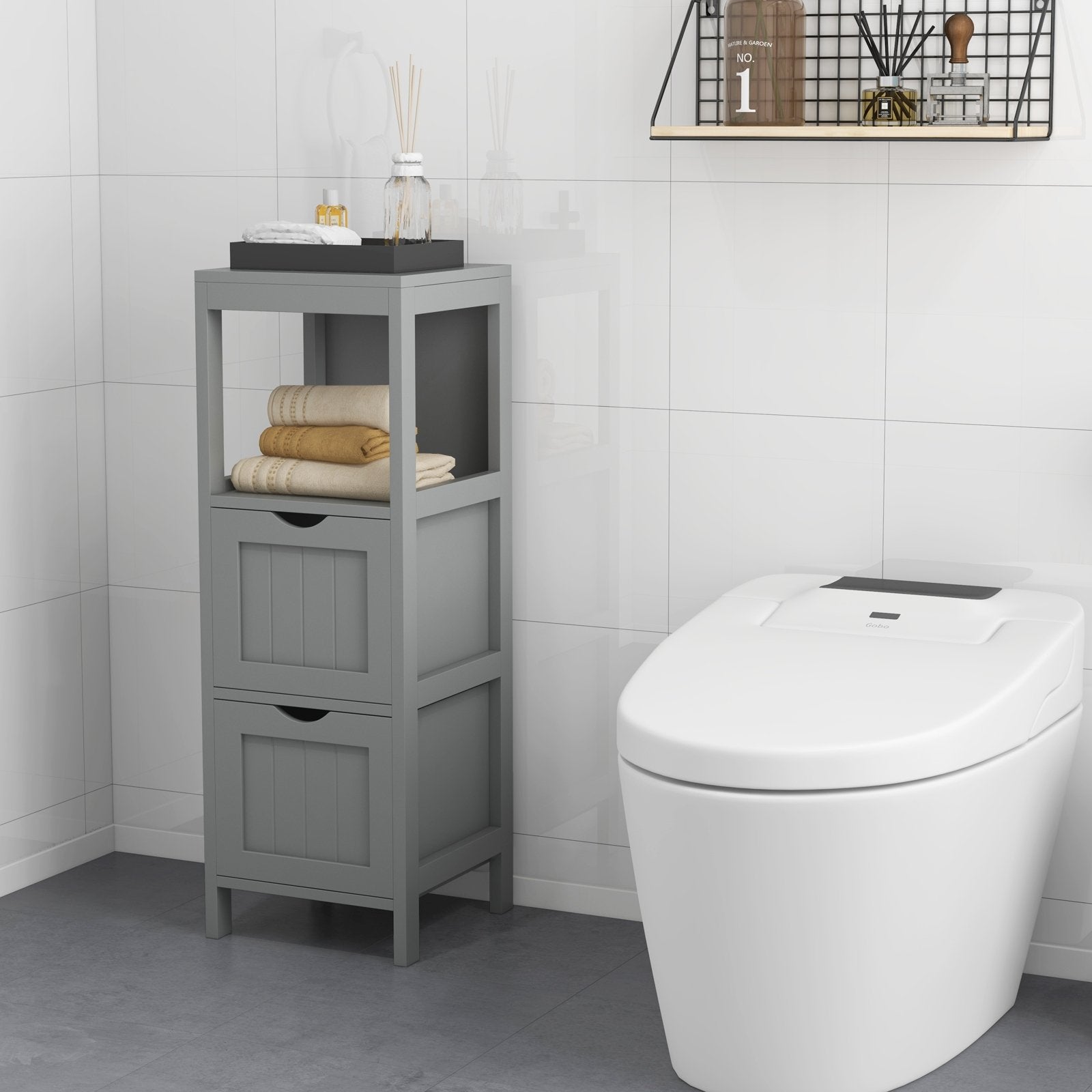 Freestanding Storage Cabinet with 2 Removable Drawers for Bathroom, Gray Floor Cabinets   at Gallery Canada