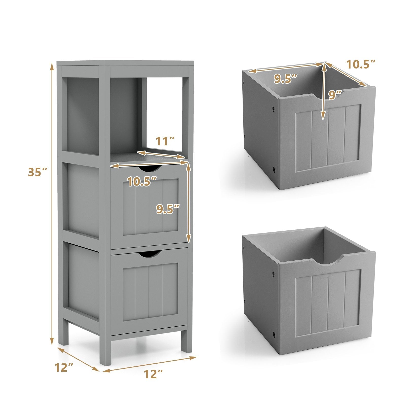 Freestanding Storage Cabinet with 2 Removable Drawers for Bathroom, Gray Floor Cabinets   at Gallery Canada