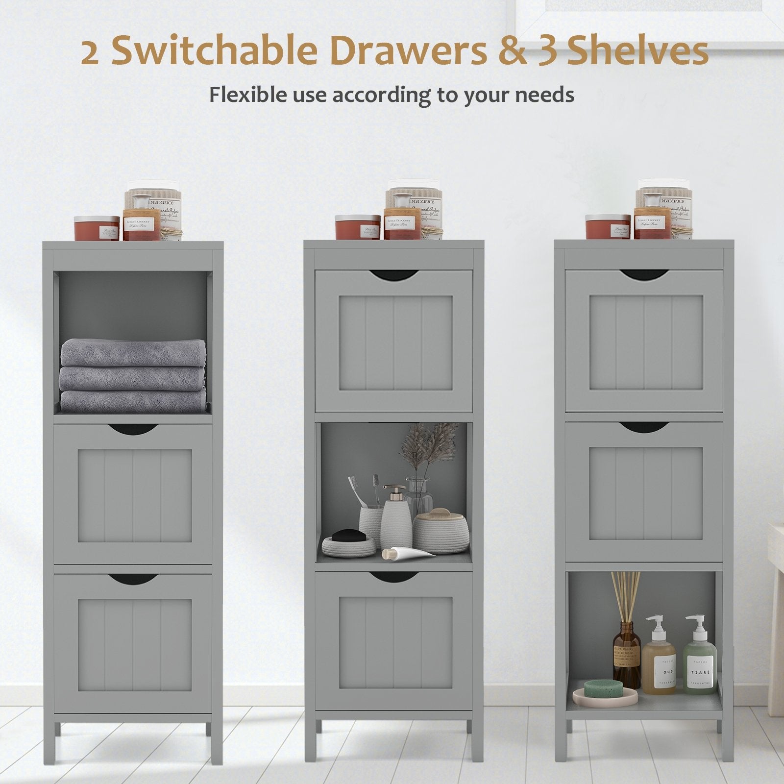 Freestanding Storage Cabinet with 2 Removable Drawers for Bathroom, Gray Floor Cabinets   at Gallery Canada