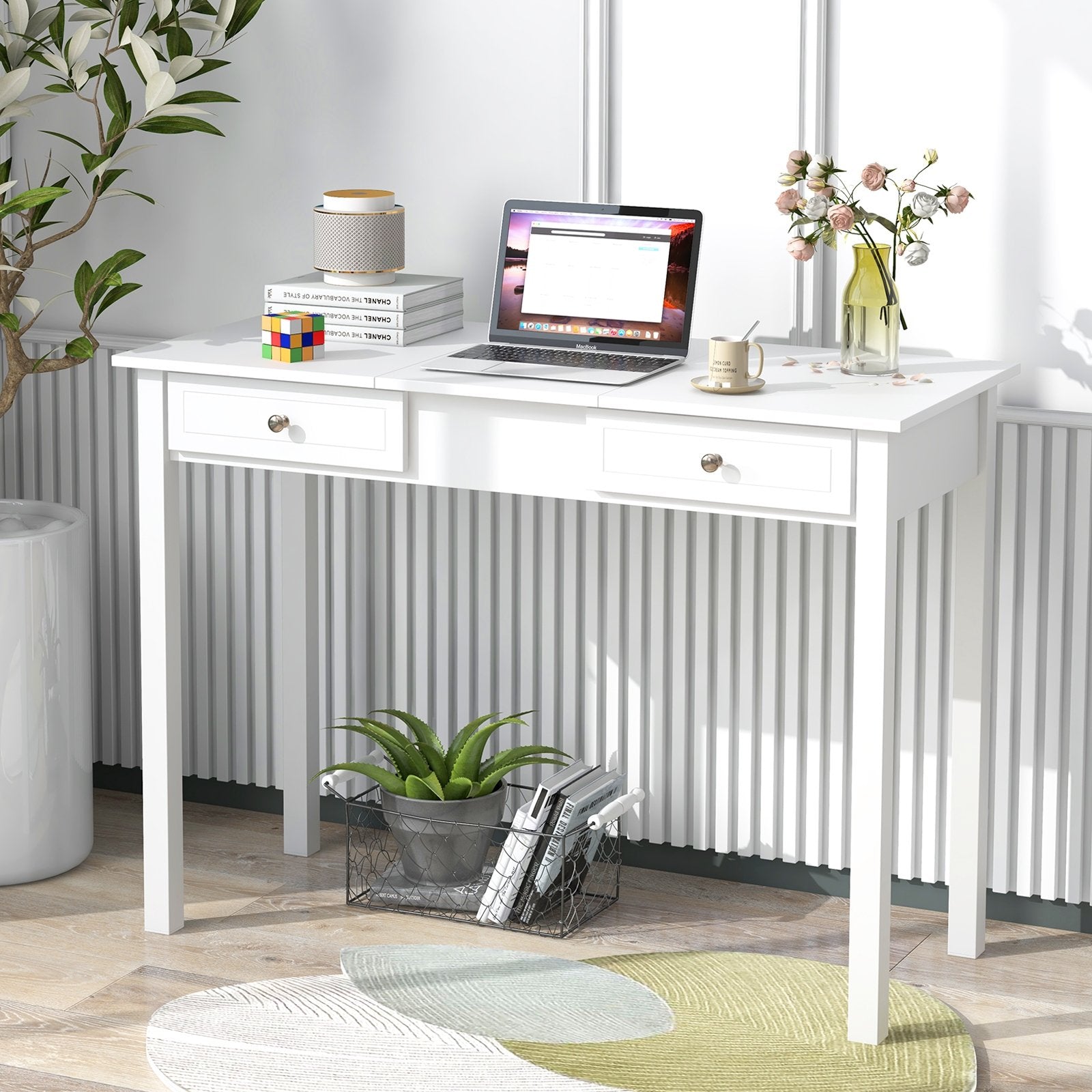 Vanity Desk Makeup Dressing Table with Flip Top Mirror and Drawers, White Makeup Vanities   at Gallery Canada