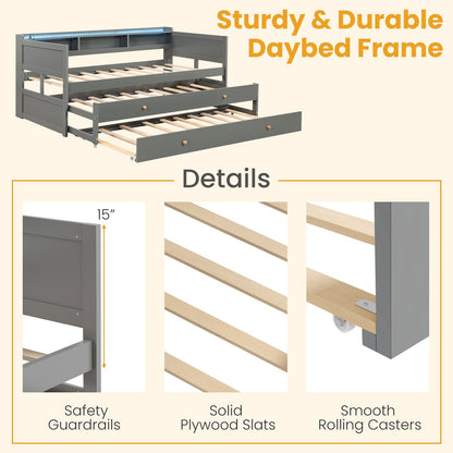 Twin XL Captain Bed with 2 Twin Trundle Beds and 3 Storage Cubbies, Gray Trundle Bed Frame   at Gallery Canada