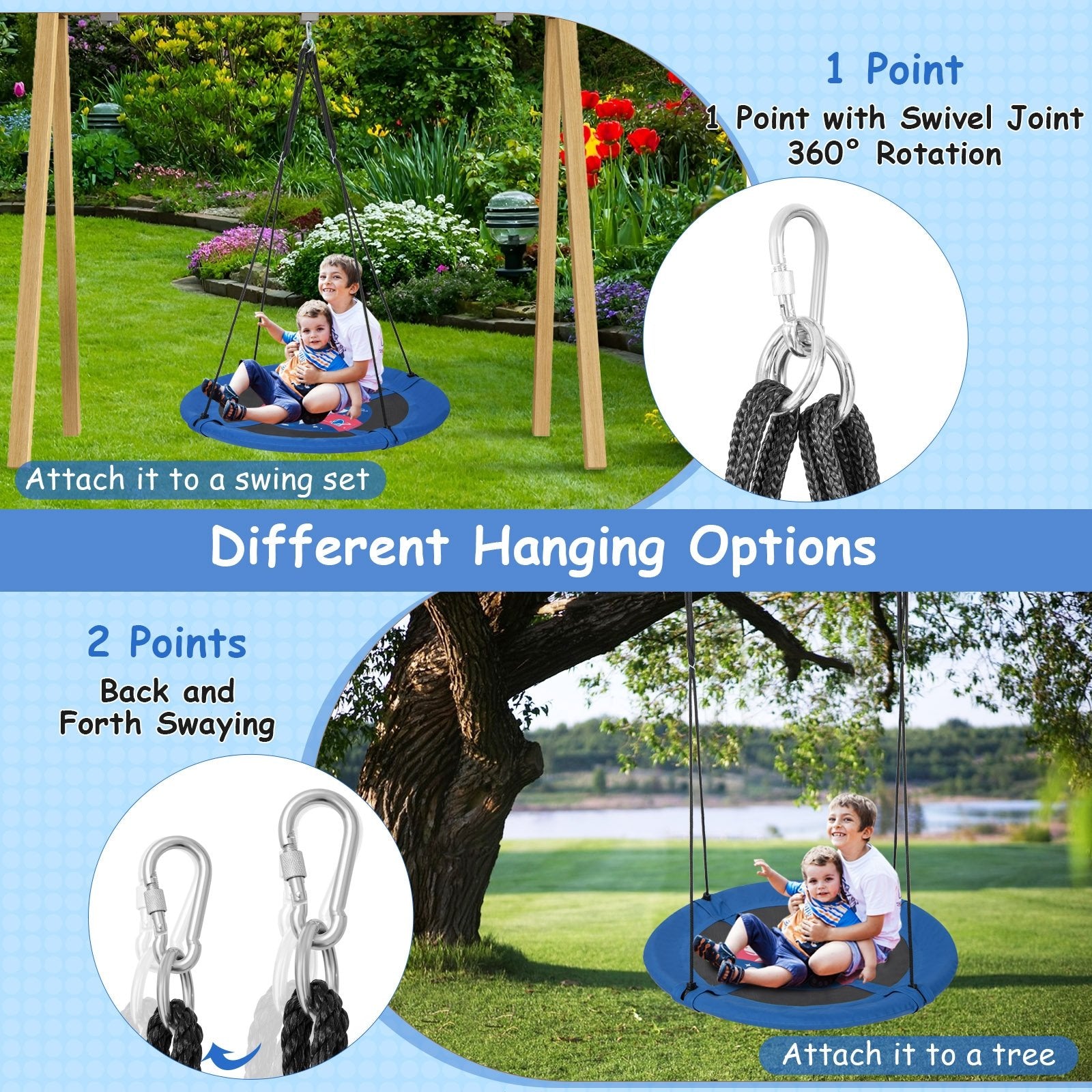 40 Inches Saucer Tree Swing with Adjustable Hanging Ropes and 900D Oxford Fabric-Rocket Swing & Playsets   at Gallery Canada