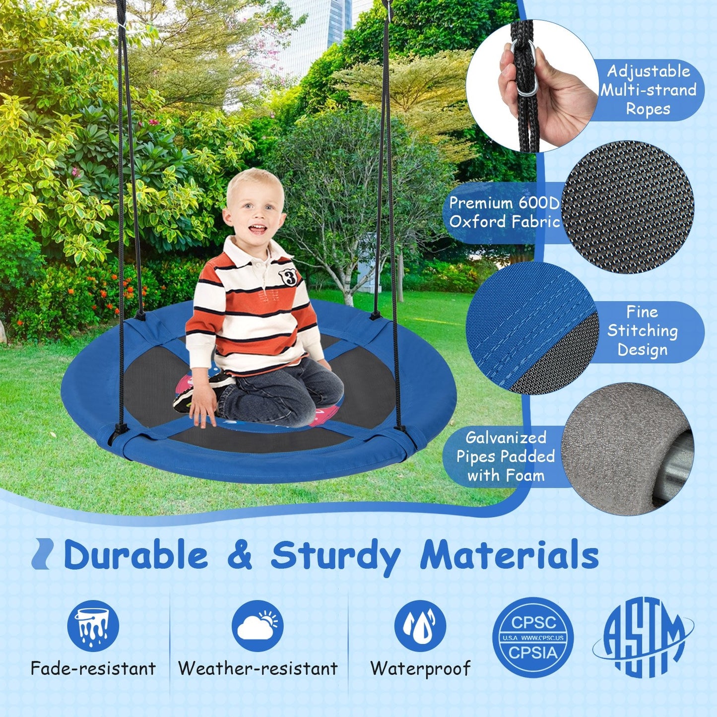 40 Inches Saucer Tree Swing with Adjustable Hanging Ropes and 900D Oxford Fabric-Rocket Swing & Playsets   at Gallery Canada