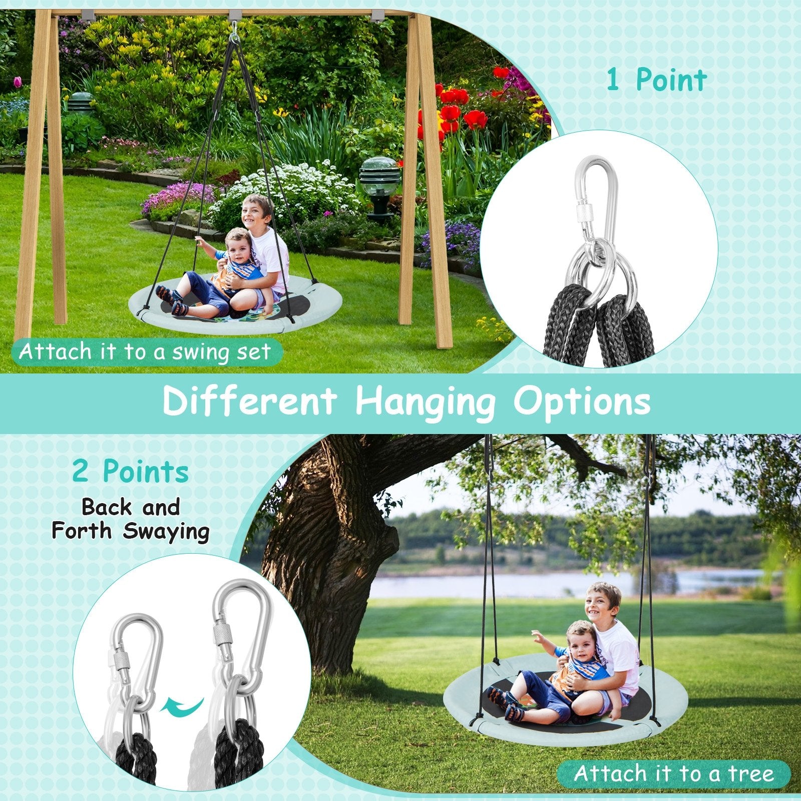 40 Inches Saucer Tree Swing with Adjustable Hanging Ropes and 900D Oxford Fabric-Forest Swing & Playsets   at Gallery Canada