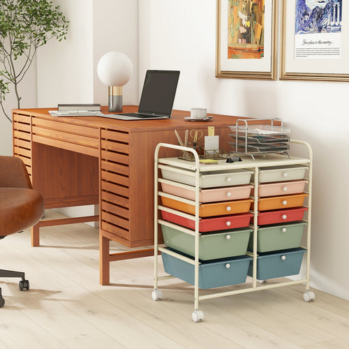 12 Drawers Rolling Storage Cart with Metal Frame and Lockable Wheels, Deep Multicolor