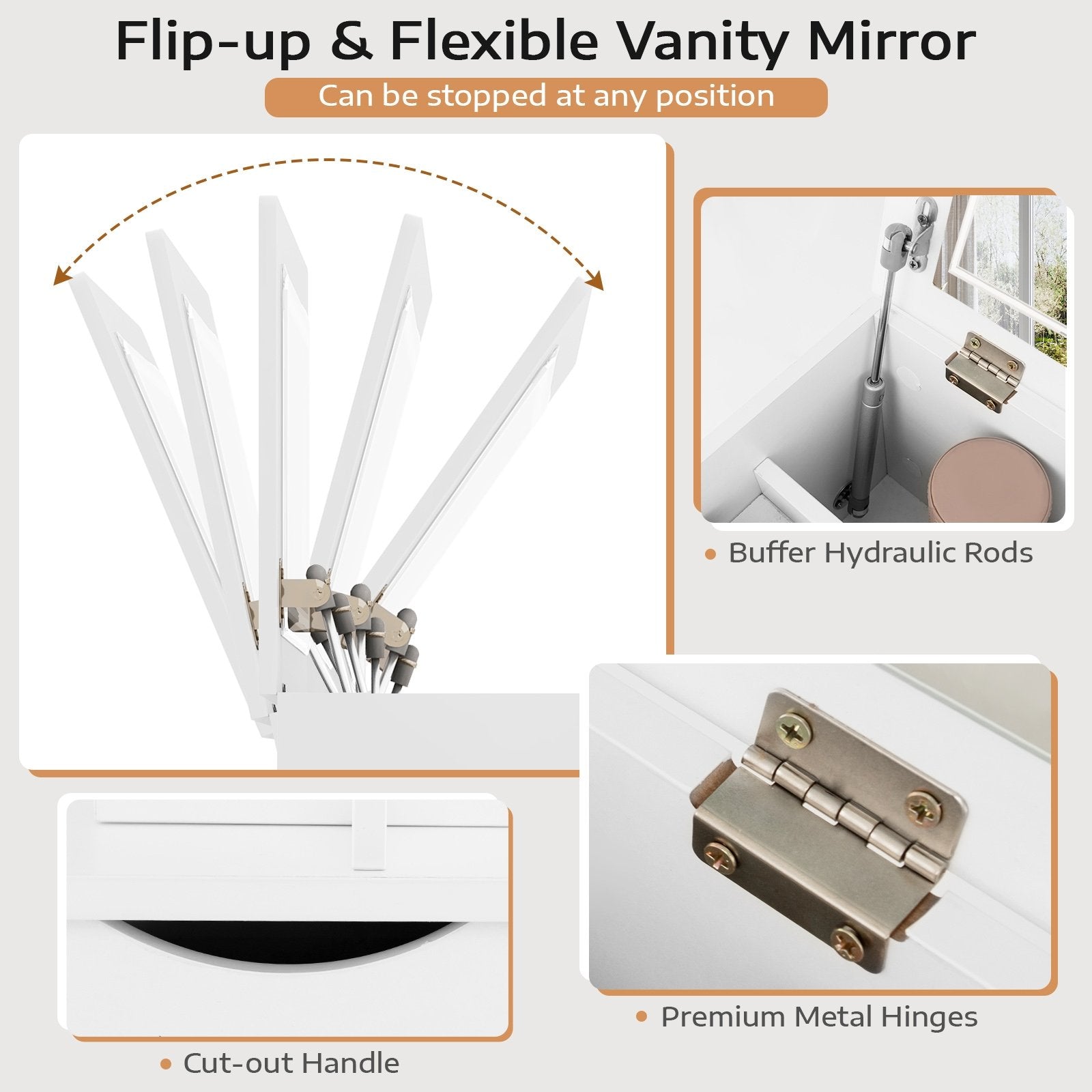 3-in-1 Vanity Set with Cushioned Stool and Flip-up Mirror, White Makeup Vanities   at Gallery Canada