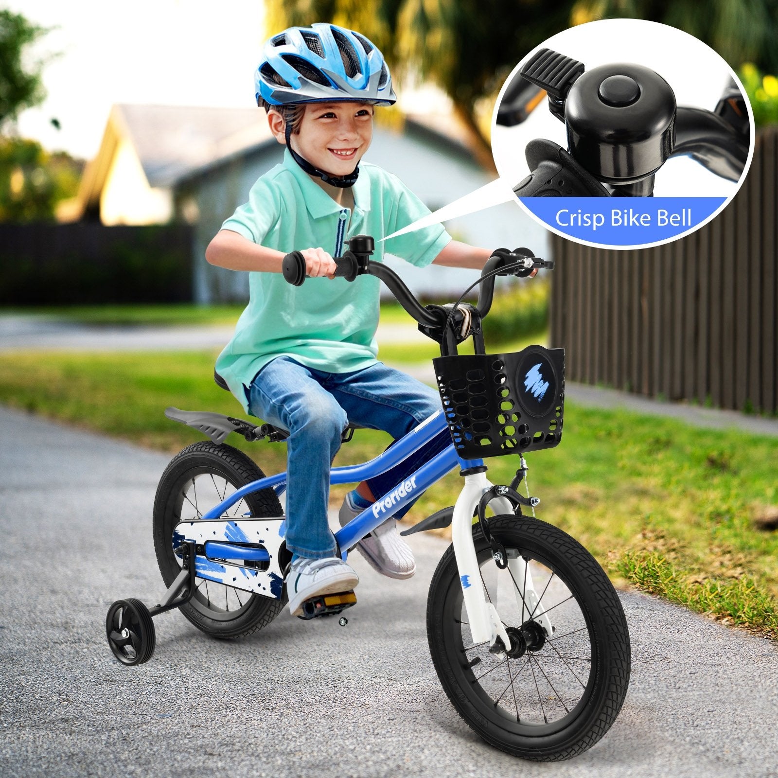 14 Inch Kids Bike with 2 Training Wheels for 3-5 Years Old, Blue Kids Bike   at Gallery Canada