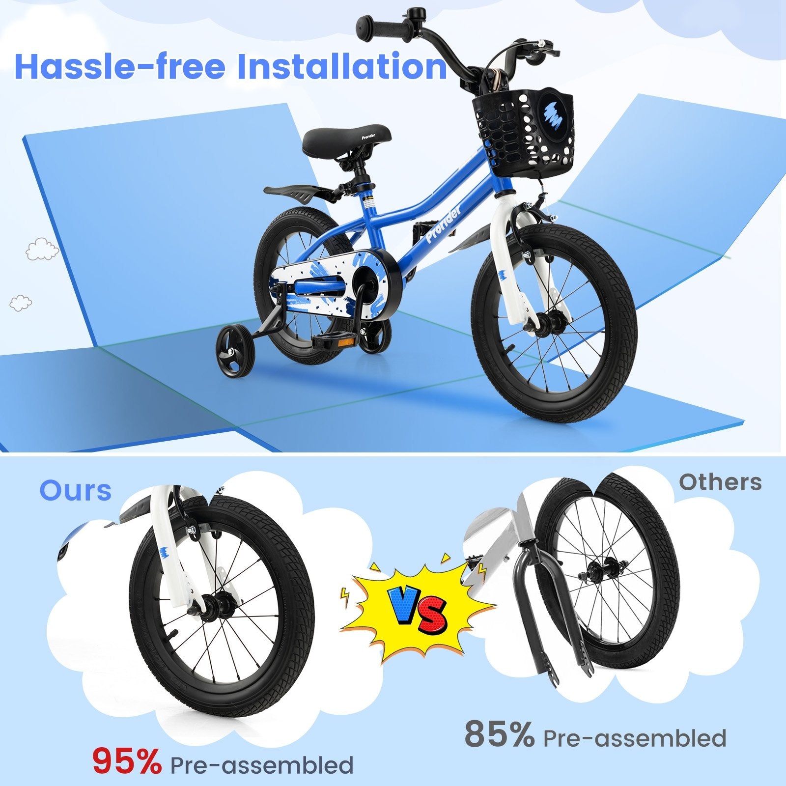 14 Inch Kids Bike with 2 Training Wheels for 3-5 Years Old, Blue Kids Bike   at Gallery Canada