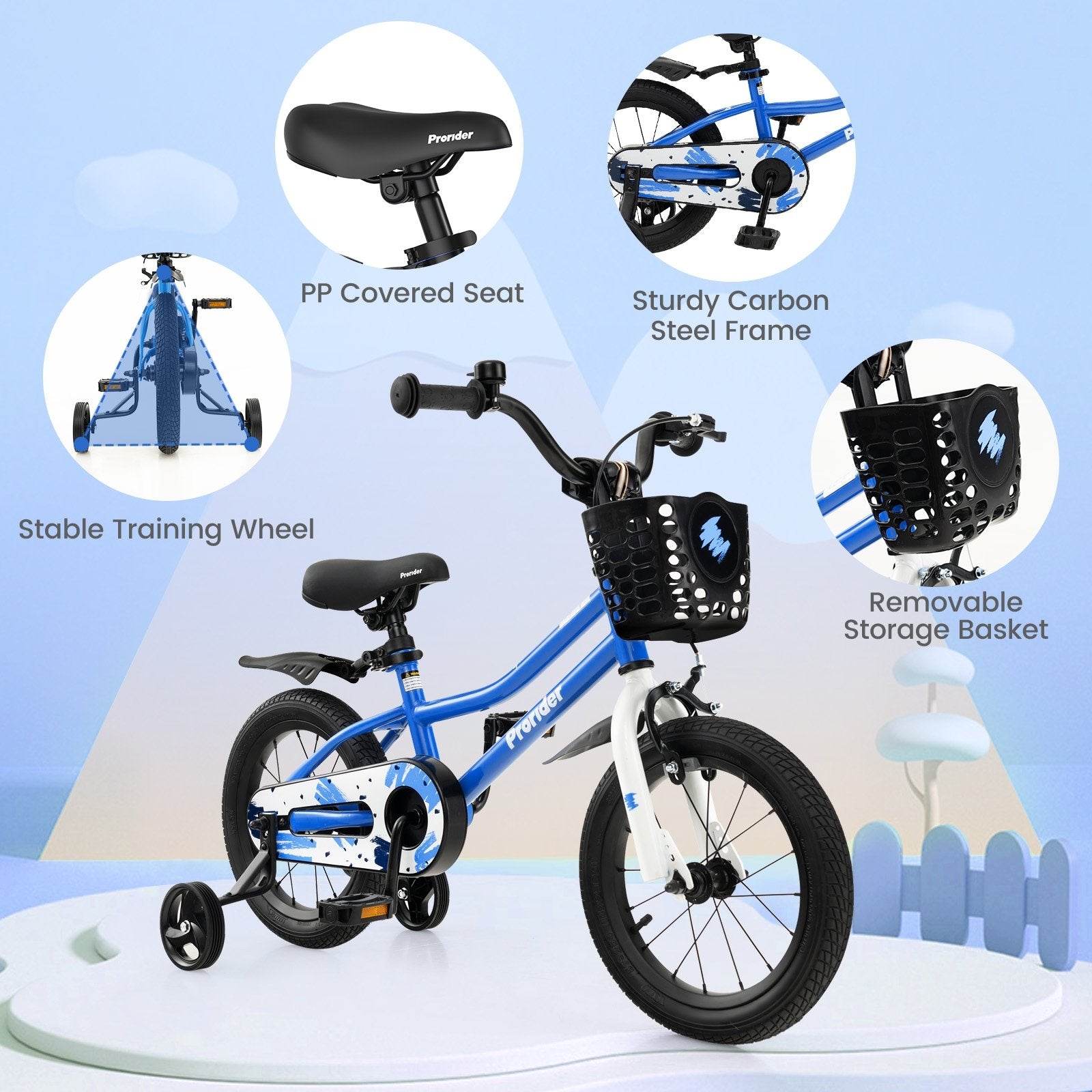 14 Inch Kids Bike with 2 Training Wheels for 3-5 Years Old, Blue Kids Bike   at Gallery Canada