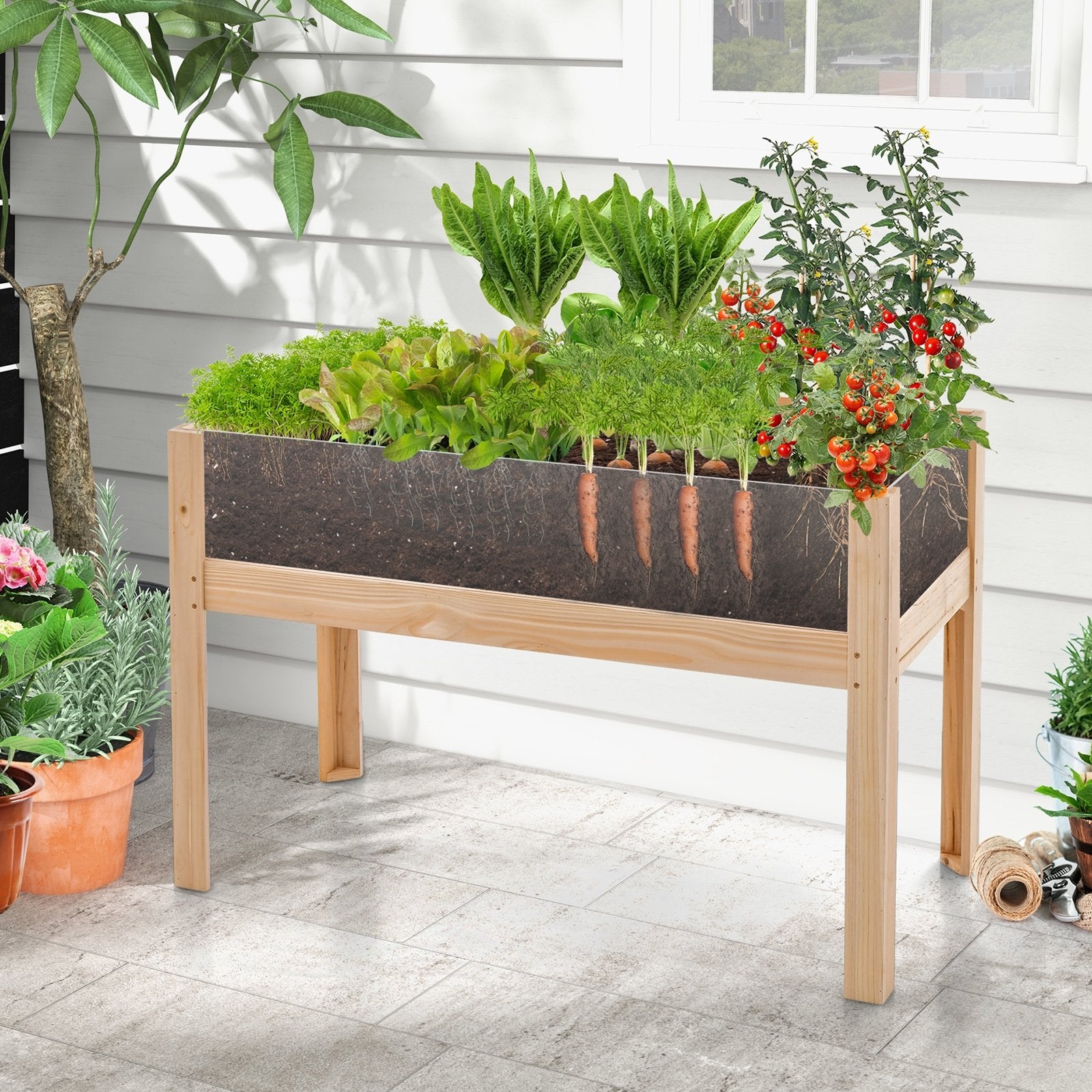 30/47 Inch Wooden Raised Garden Bed-L, Natural Raised Garden Beds   at Gallery Canada