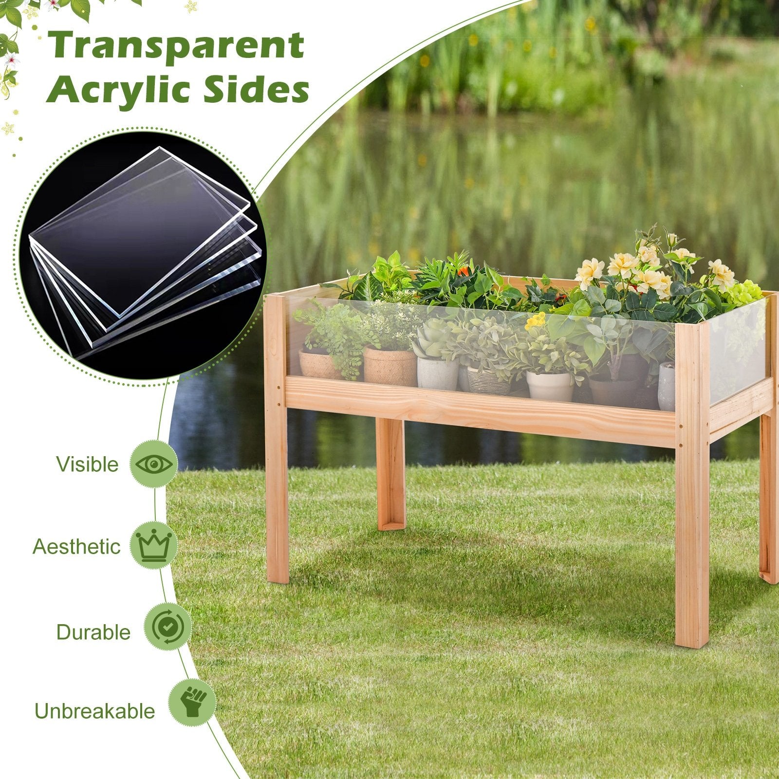 30/47 Inch Wooden Raised Garden Bed-L, Natural Raised Garden Beds   at Gallery Canada