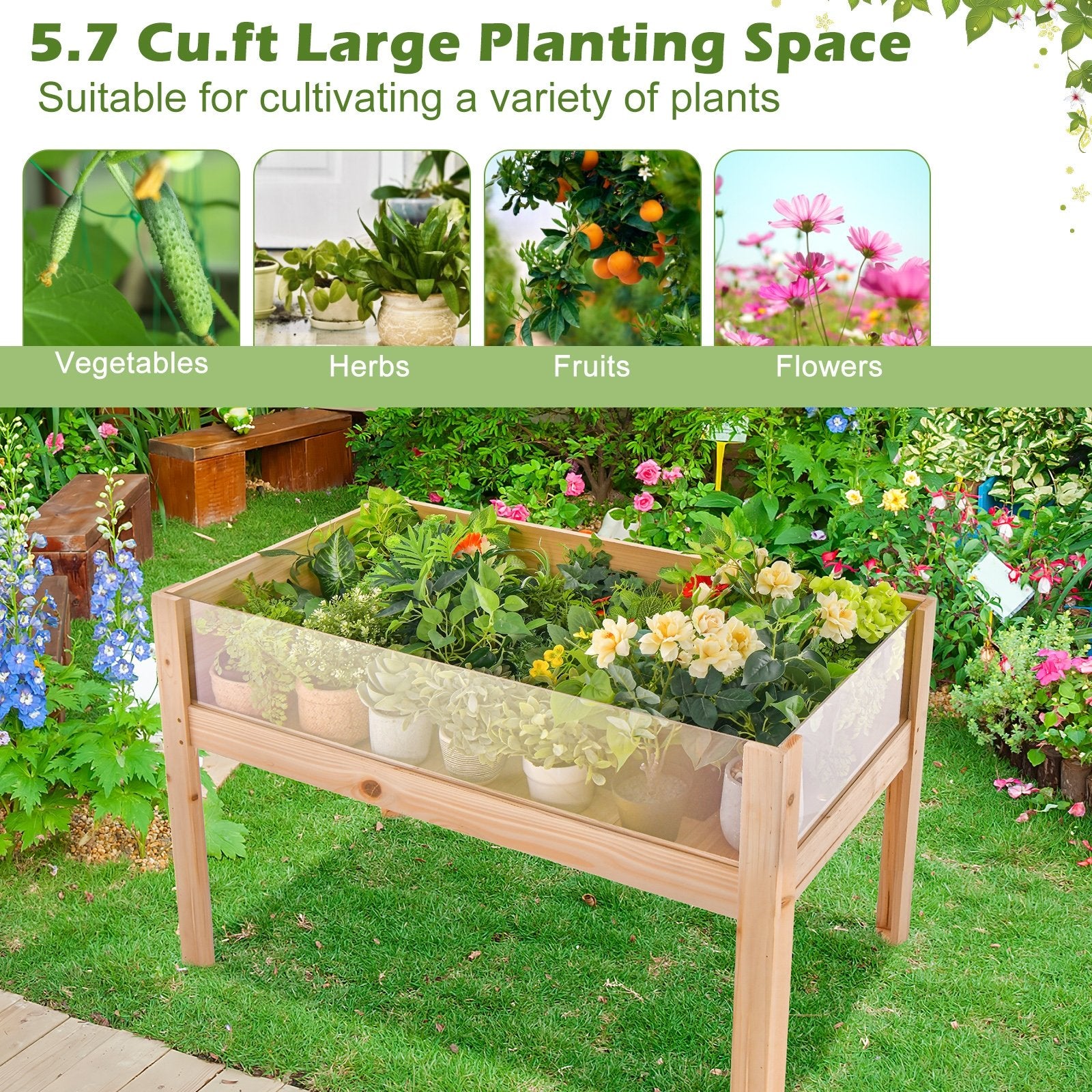 30/47 Inch Wooden Raised Garden Bed-L, Natural Raised Garden Beds   at Gallery Canada