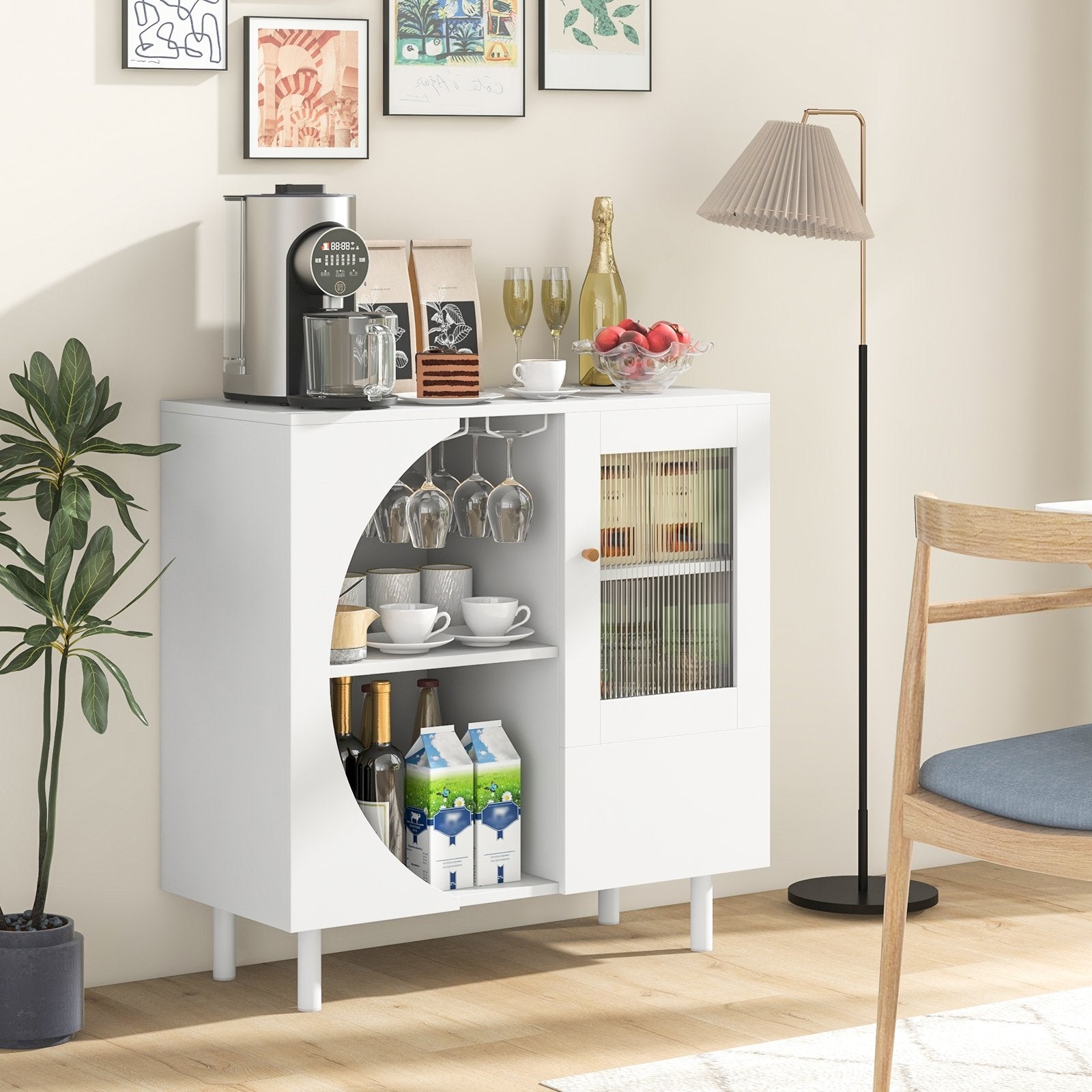 Kitchen Sideboard with Glasses Holder for Living Room Dining Room, White Sideboards Cabinets & Buffets   at Gallery Canada