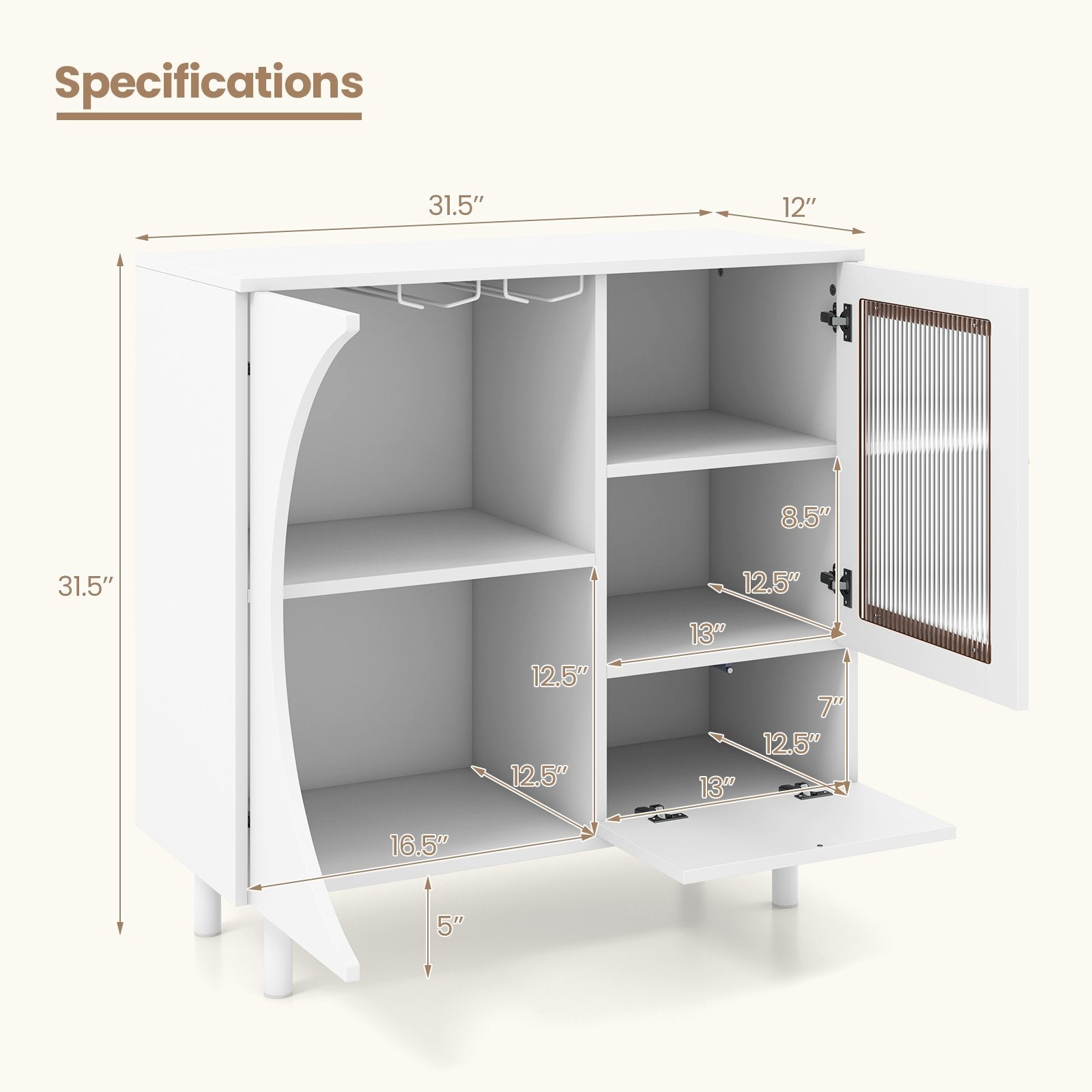 Kitchen Sideboard with Glasses Holder for Living Room Dining Room, White Sideboards Cabinets & Buffets   at Gallery Canada