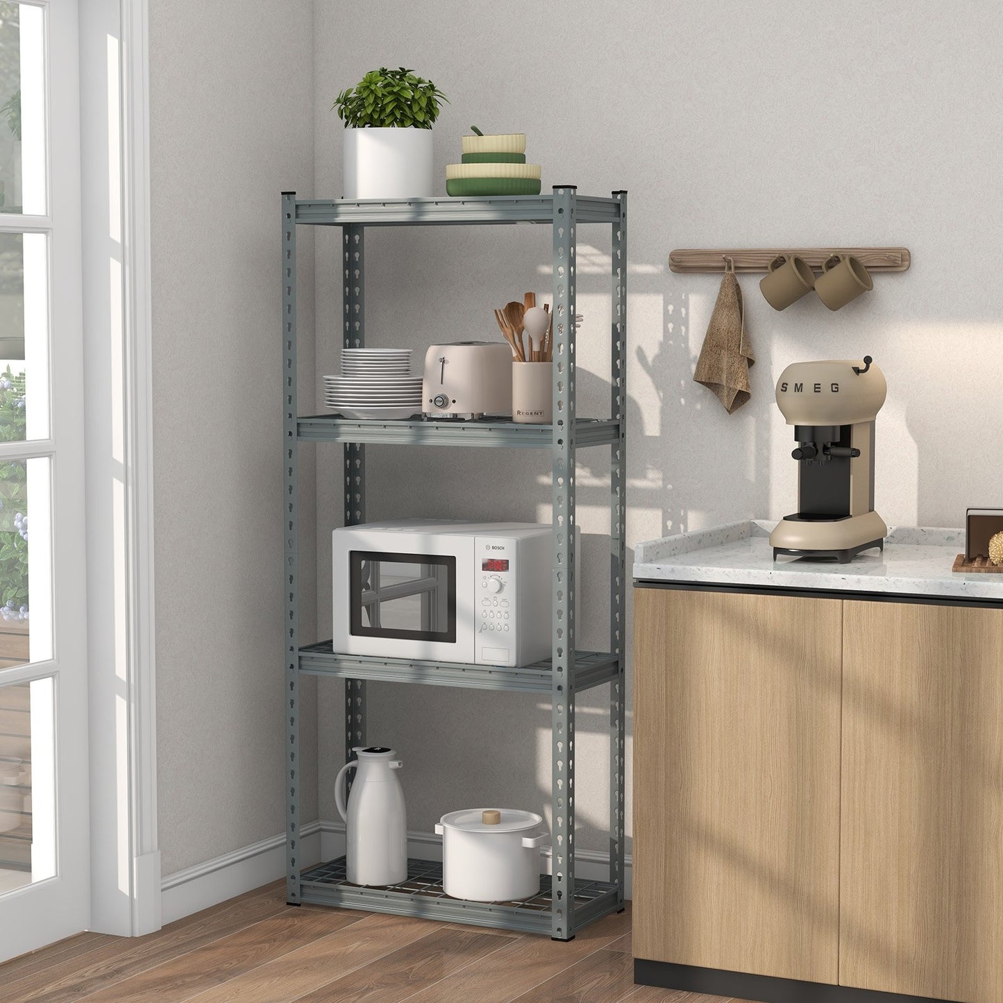 4-Tier Metal Shelving Unit with Anti-slip Foot Pad and Anti-tipping Device, Gray Garages   at Gallery Canada