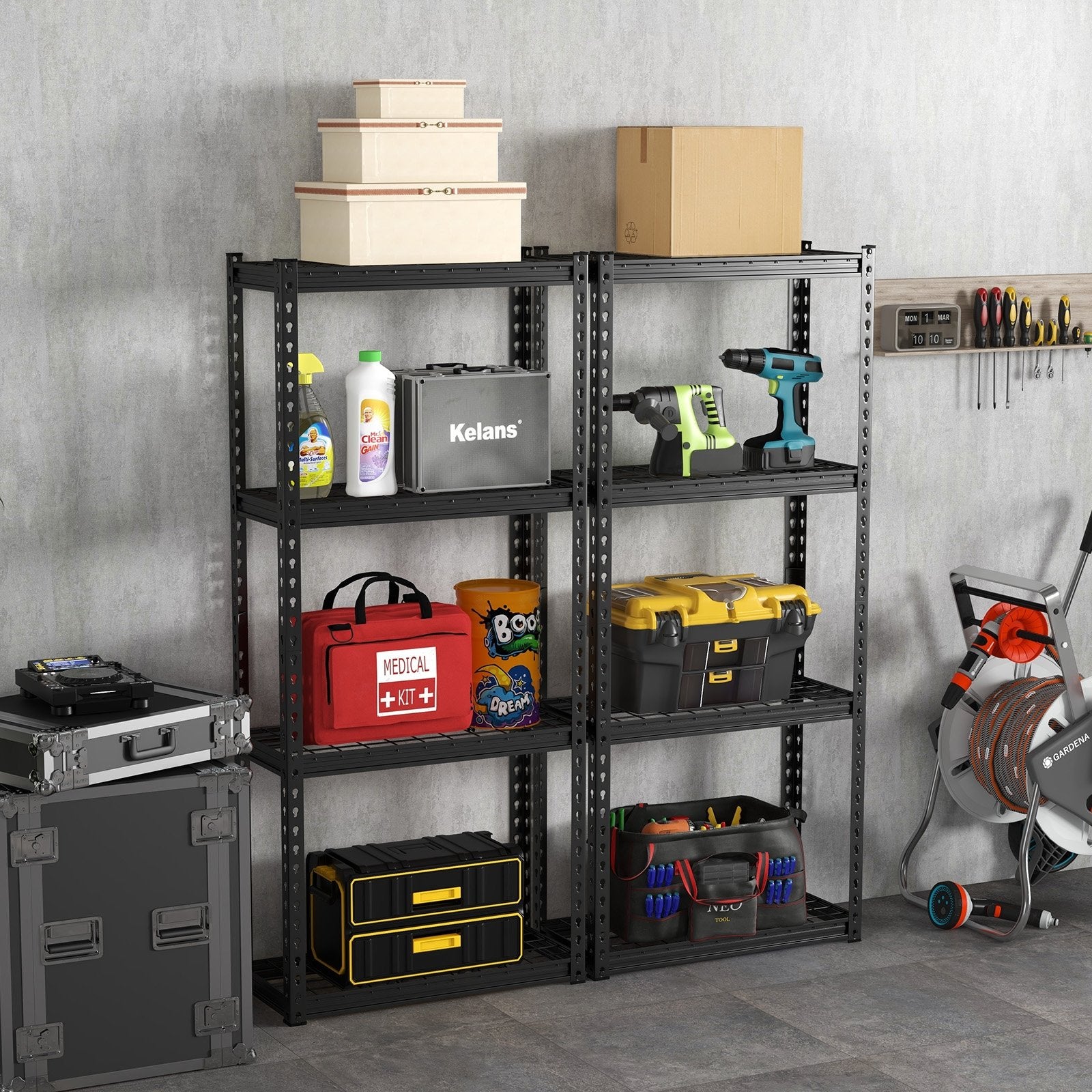 4-Tier Metal Shelving Unit with Anti-slip Foot Pad and Anti-tipping Device, Black Garages   at Gallery Canada