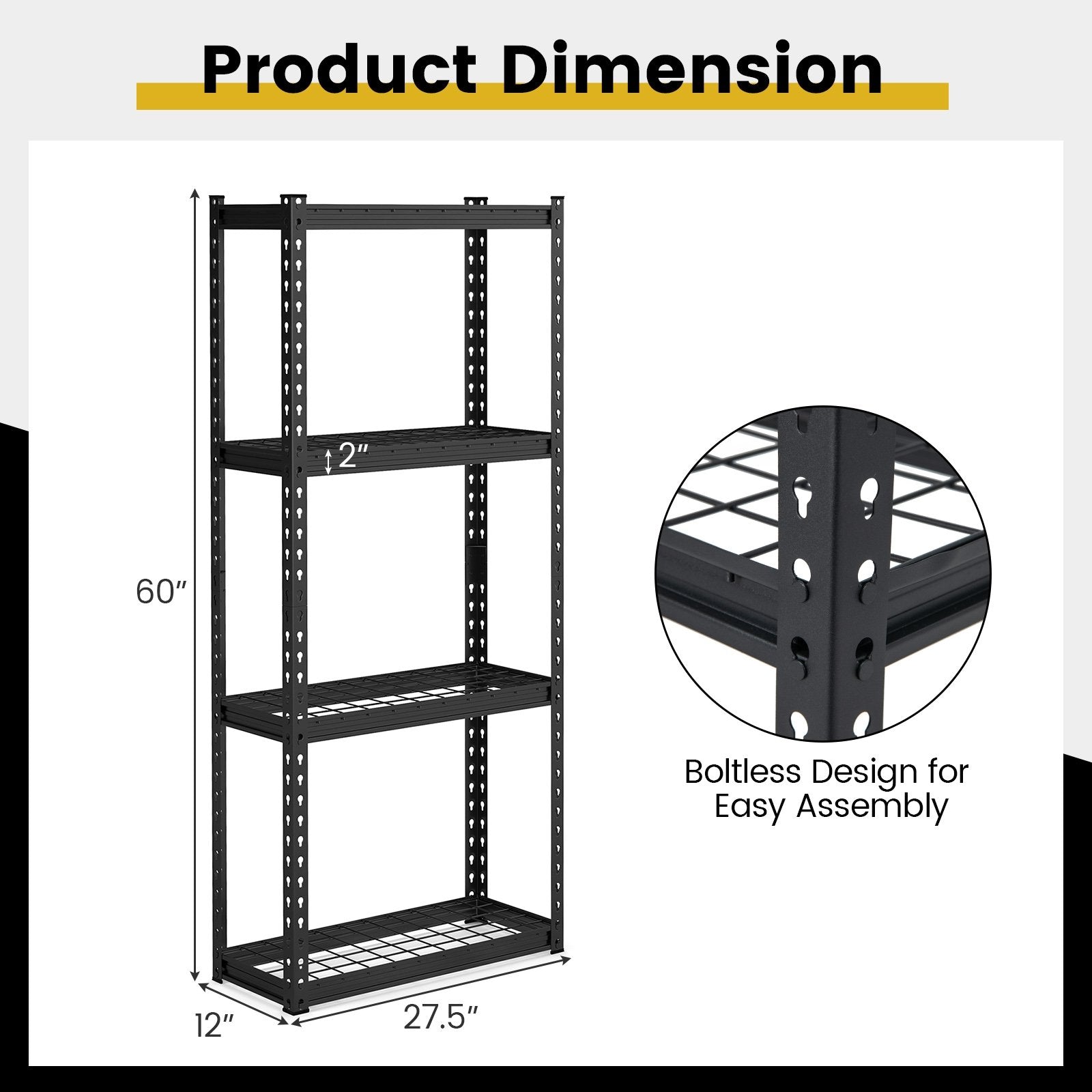 4-Tier Metal Shelving Unit with Anti-slip Foot Pad and Anti-tipping Device, Black Garages   at Gallery Canada