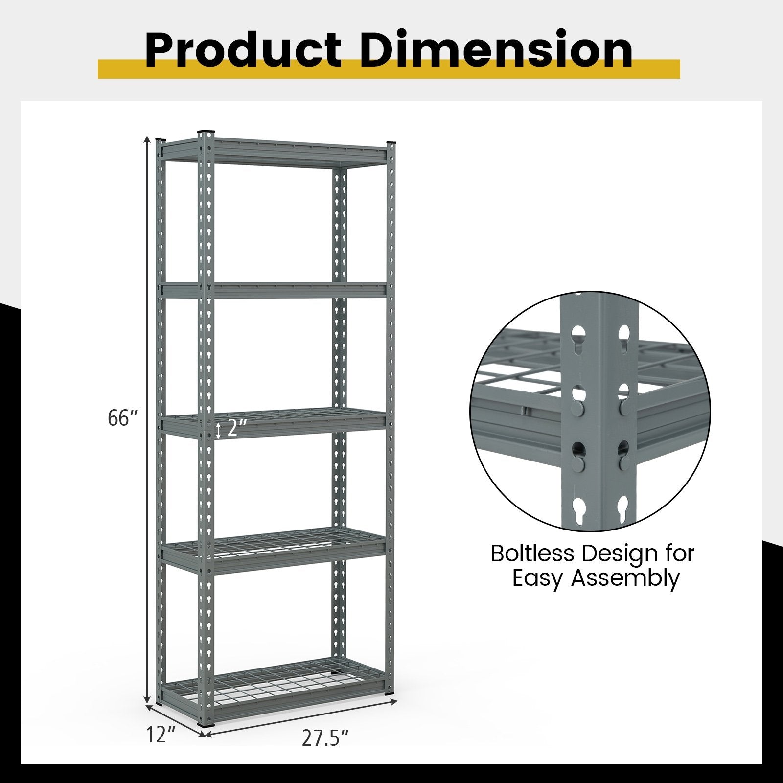 5-Tier Heavy Duty Wire Storage Racks with Anti-slip Foot Pad, Gray Garages   at Gallery Canada