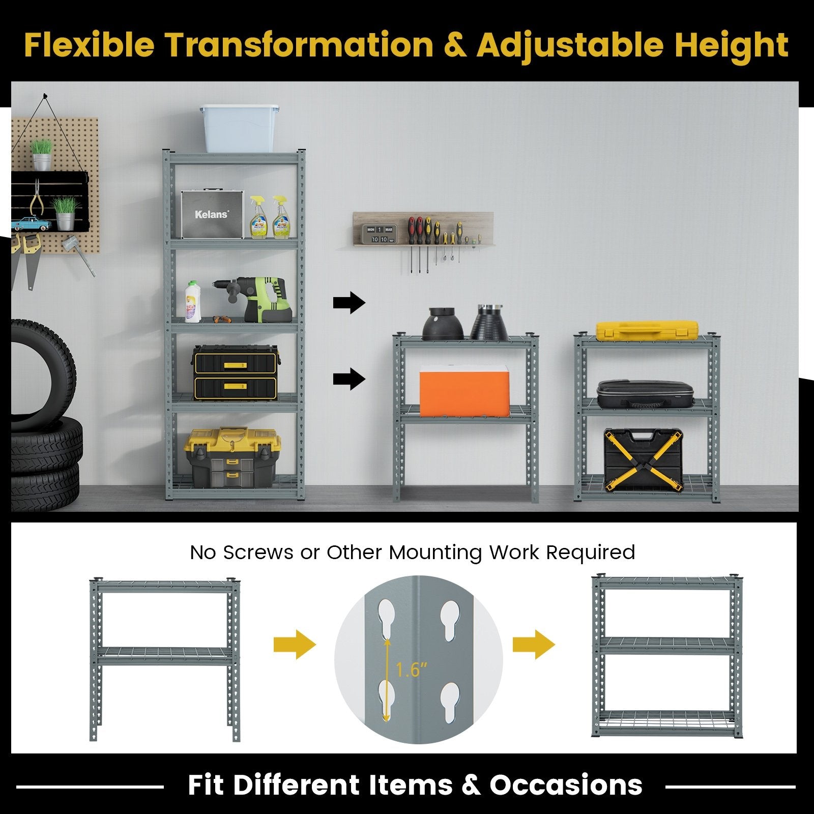 5-Tier Heavy Duty Wire Storage Racks with Anti-slip Foot Pad, Gray Garages   at Gallery Canada