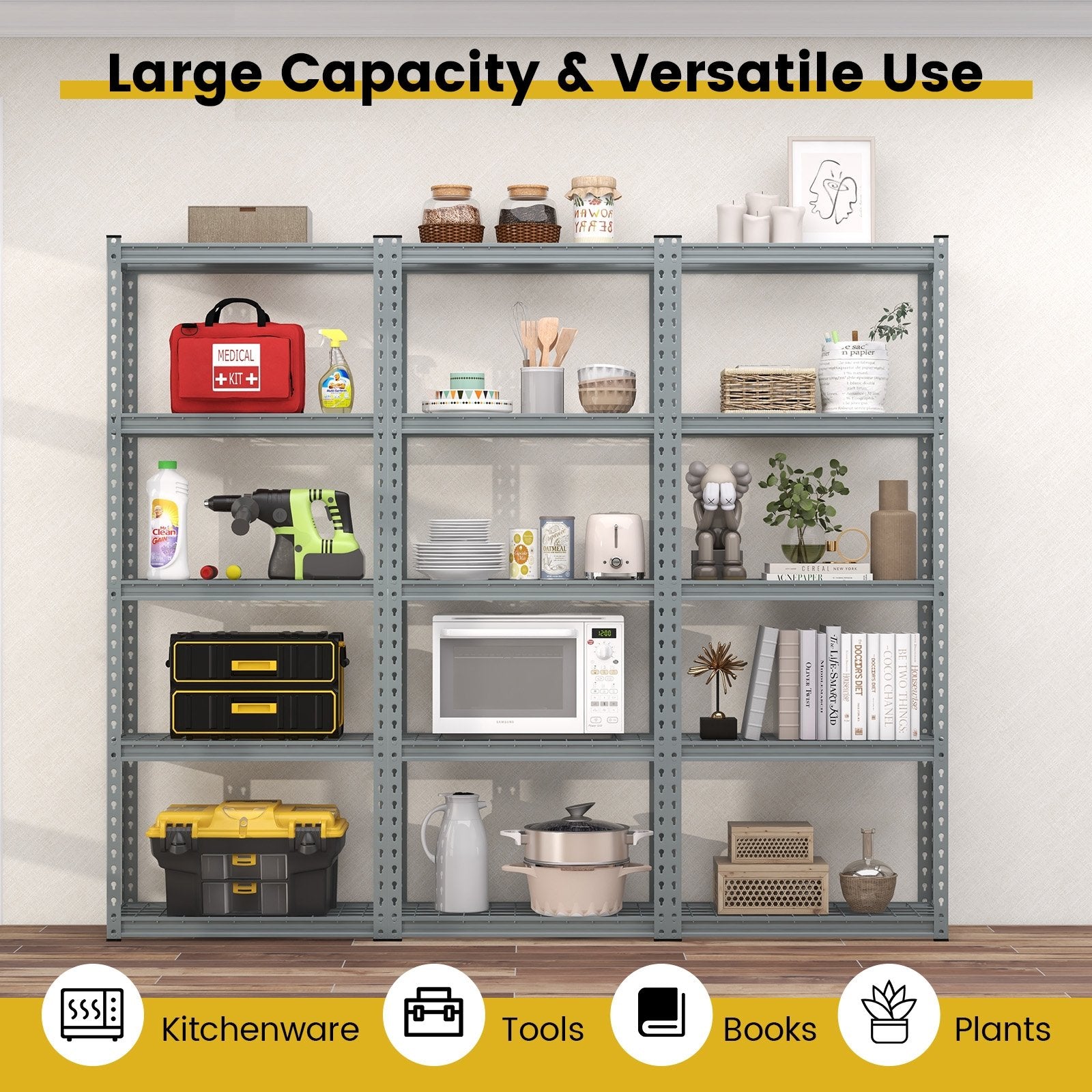 5-Tier Heavy Duty Wire Storage Racks with Anti-slip Foot Pad, Gray Garages   at Gallery Canada