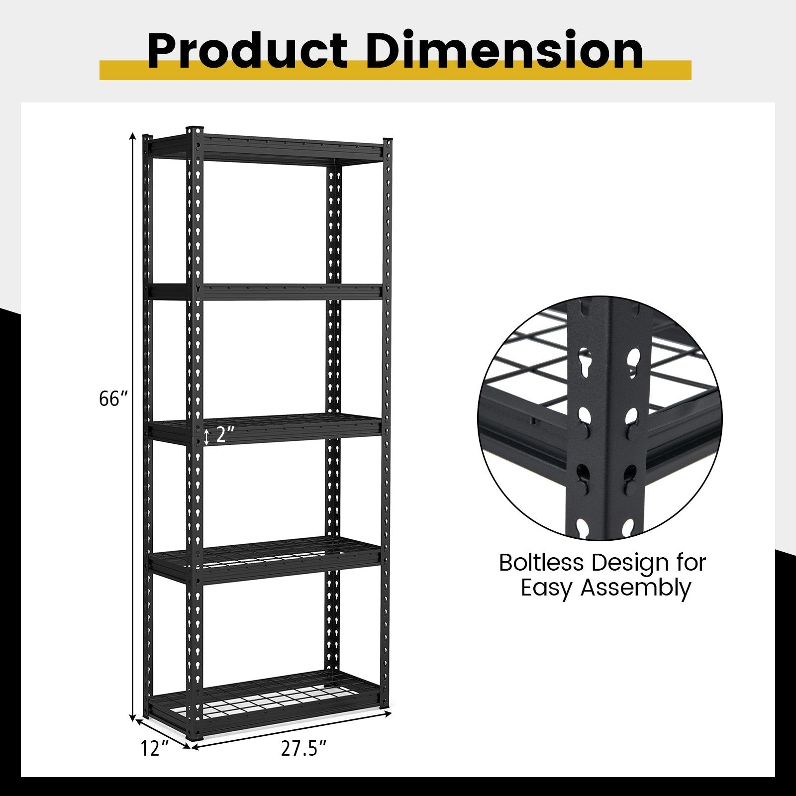 5-Tier Heavy Duty Wire Storage Racks with Anti-slip Foot Pad, Black Garages   at Gallery Canada