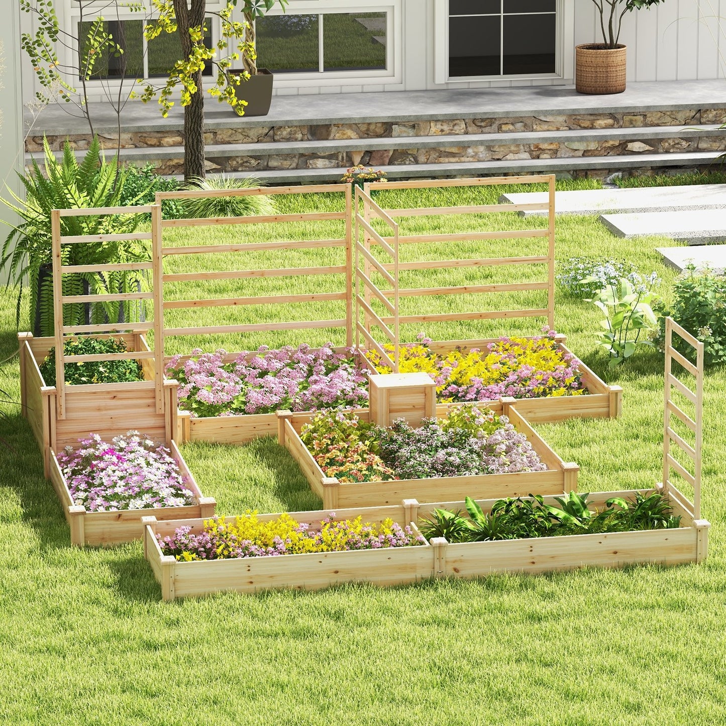 49" x 49" x 10" Raised Garden Bed with Compost Bin and Open-ended Bottom, Natural Raised Garden Beds   at Gallery Canada