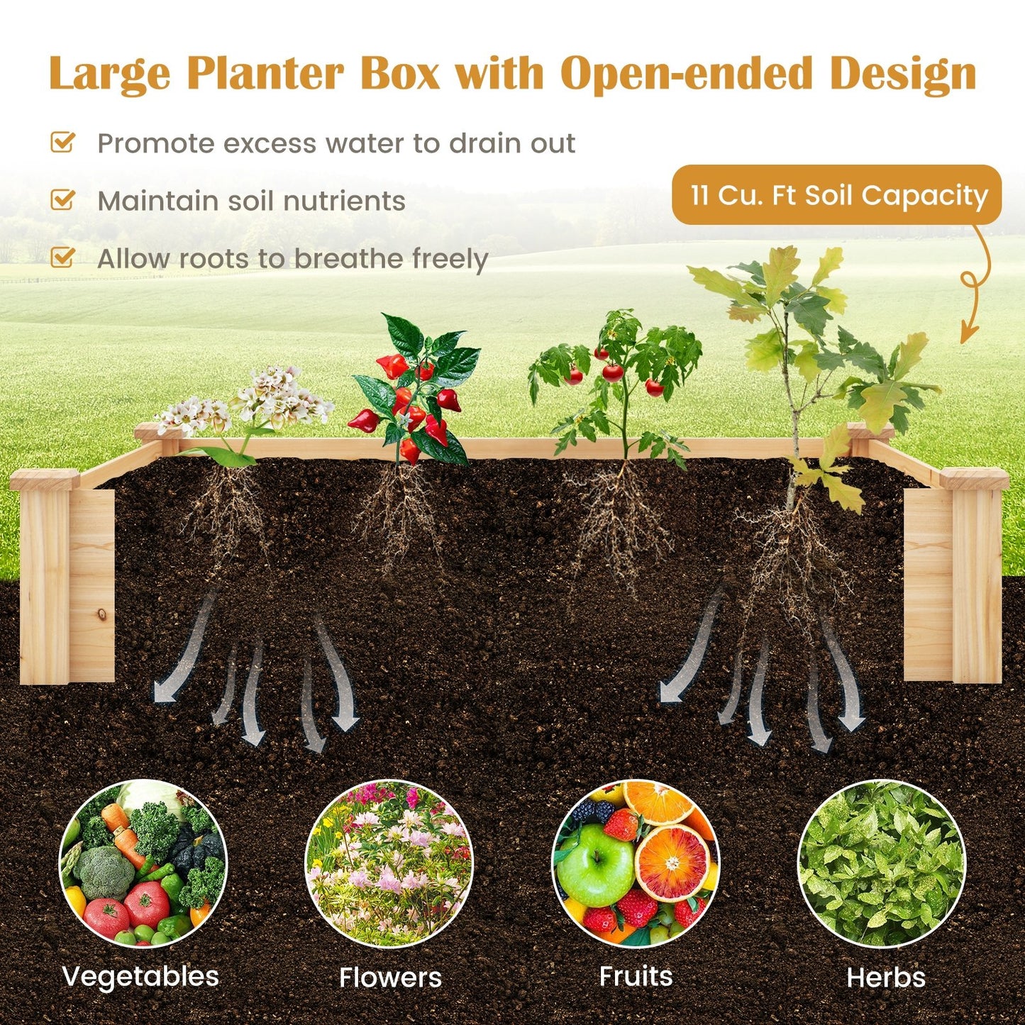 49" x 49" x 10" Raised Garden Bed with Compost Bin and Open-ended Bottom, Natural Raised Garden Beds   at Gallery Canada