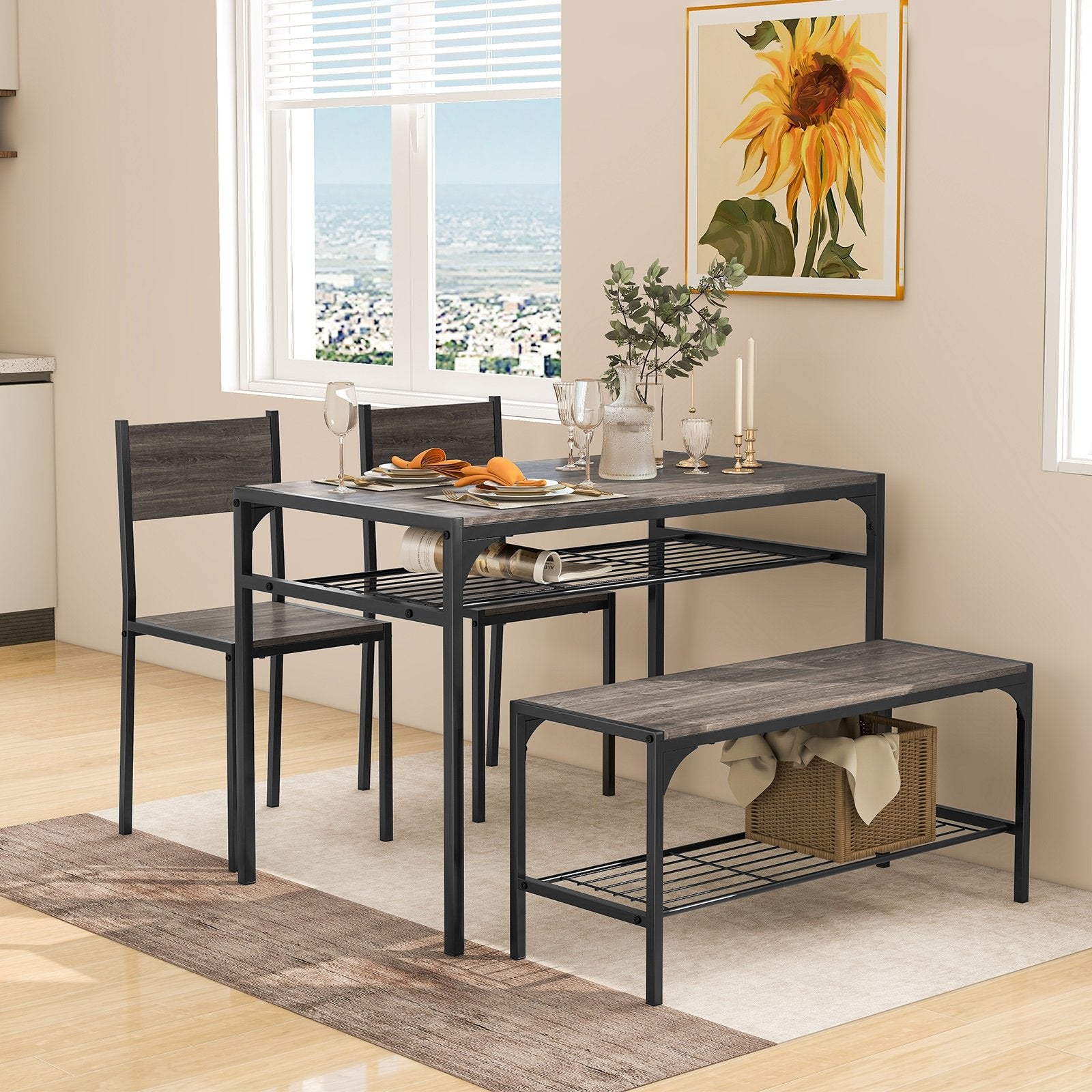 Industrial Style Rectangular Kitchen Table with Bench and Chairs, Gray Dining Room Sets   at Gallery Canada