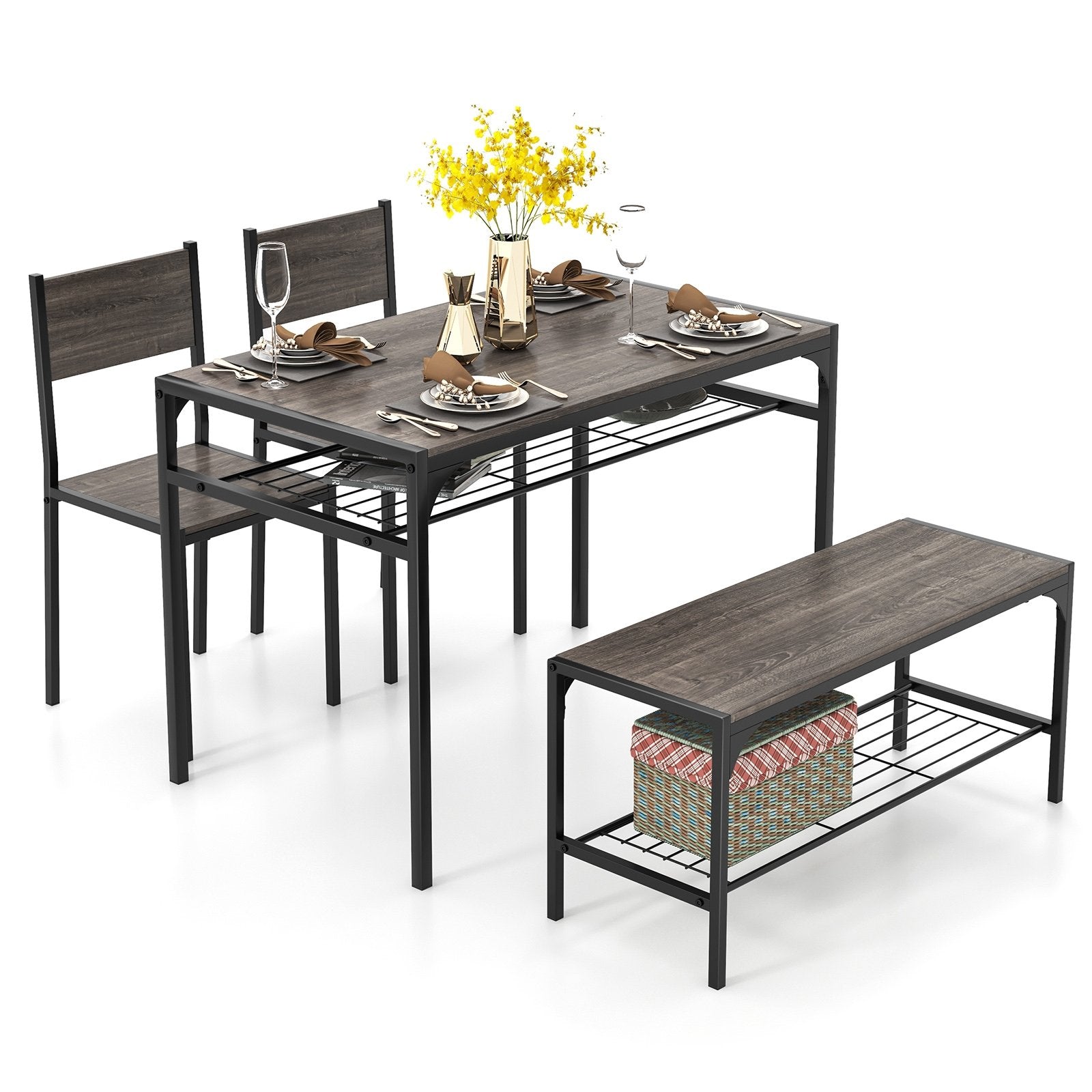 Industrial Style Rectangular Kitchen Table with Bench and Chairs, Gray Dining Room Sets   at Gallery Canada