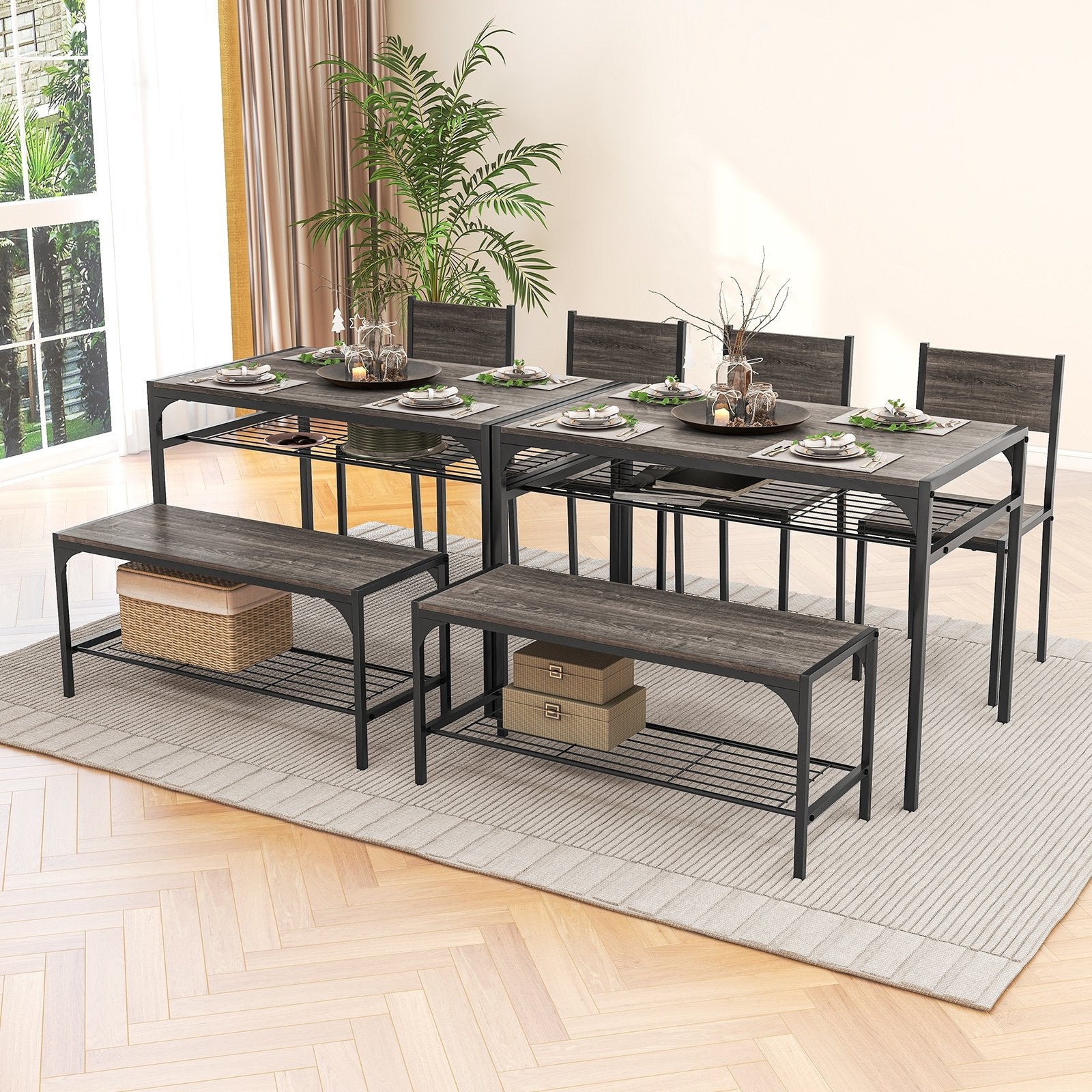 Industrial Style Rectangular Kitchen Table with Bench and Chairs, Gray Dining Room Sets   at Gallery Canada